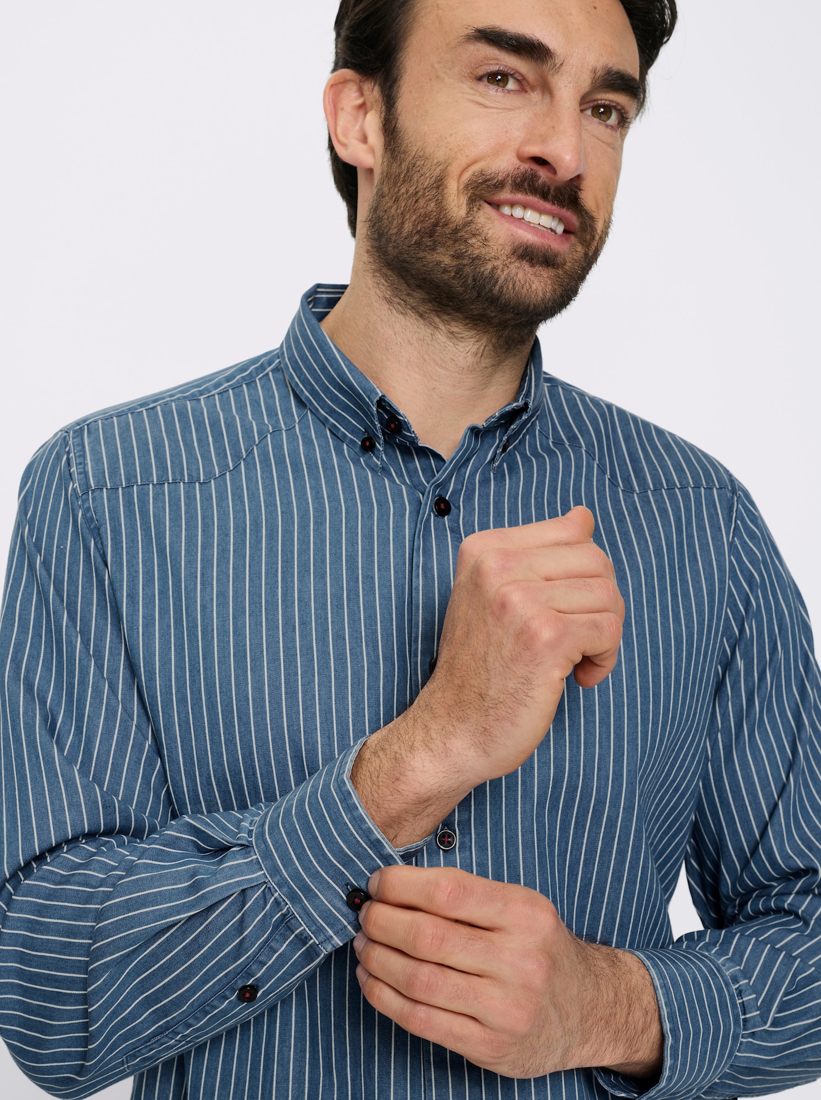 Marco Donati Jeanshemd mit Denim-Optik - blue-stone-gestreift