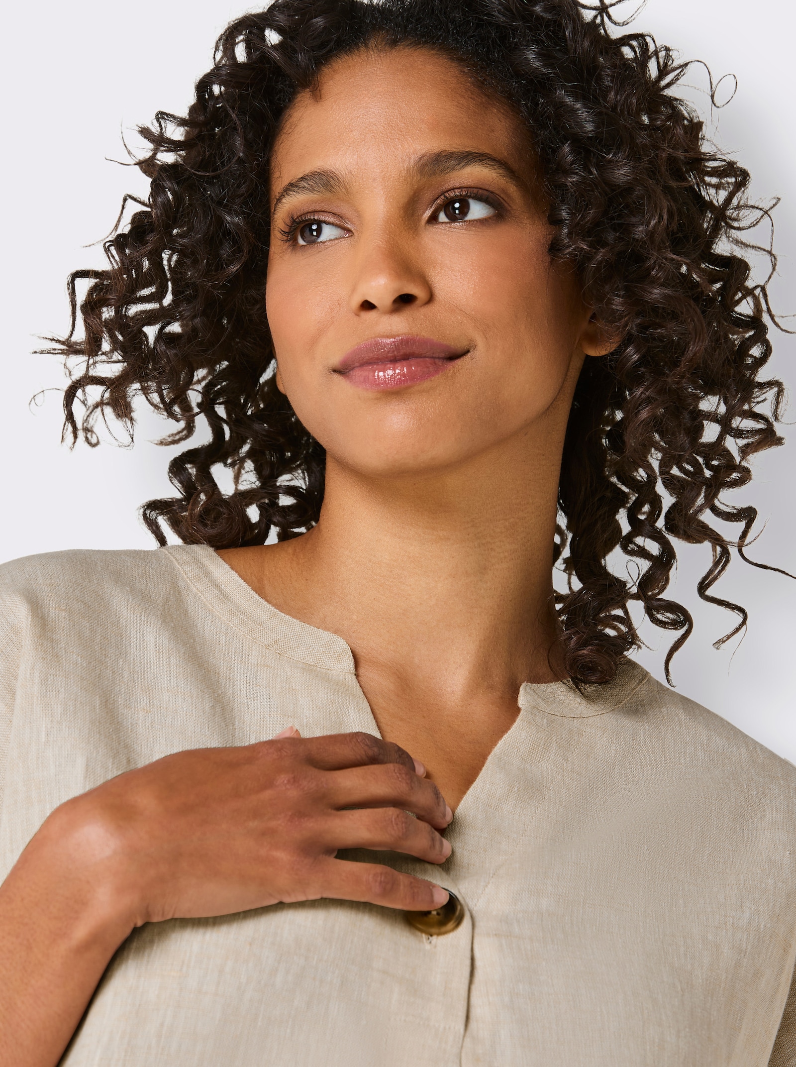 CREATION L PREMIUM Linnen blouse in A-lijn - zand gemêleerd