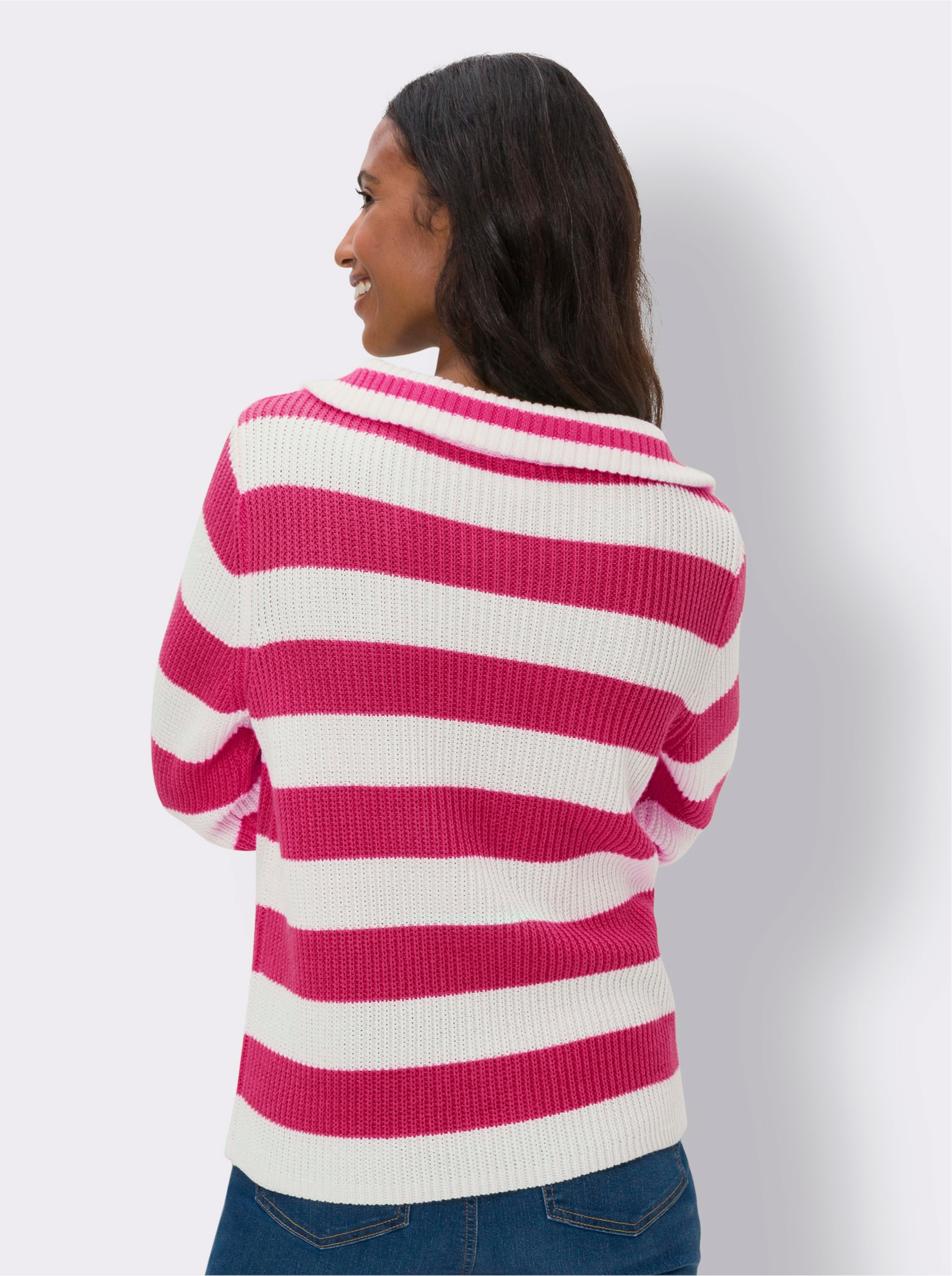 heine Schipperstrui van ribtricot - roze-ecru gestreept