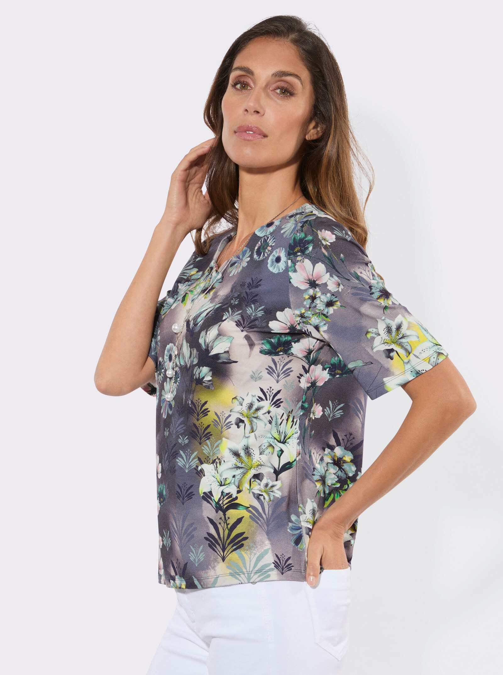 Shirt mit Wellenkante - ecru-mint-bedruckt