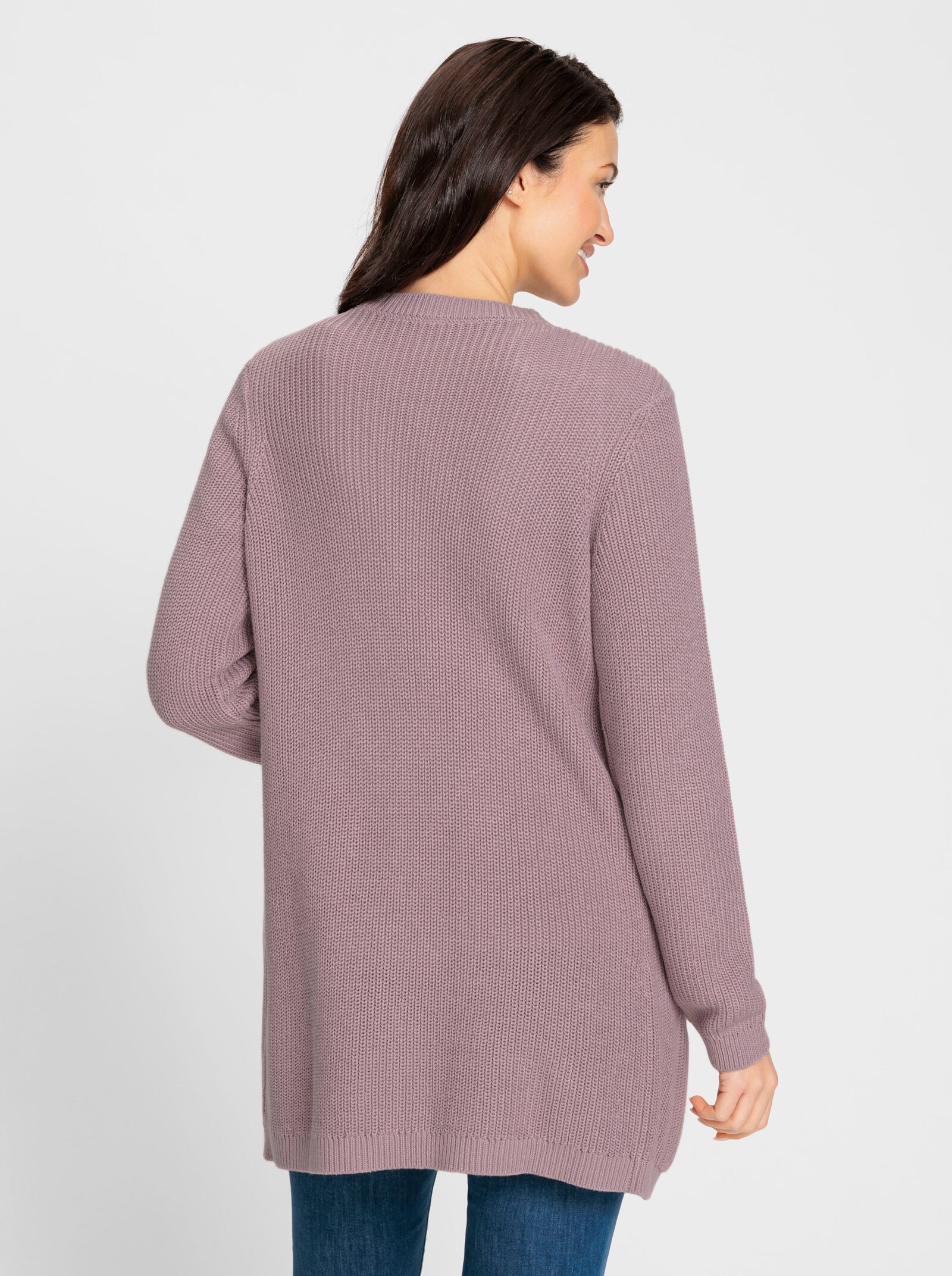 Pletený kabátek delšího střihu - slézová-melír