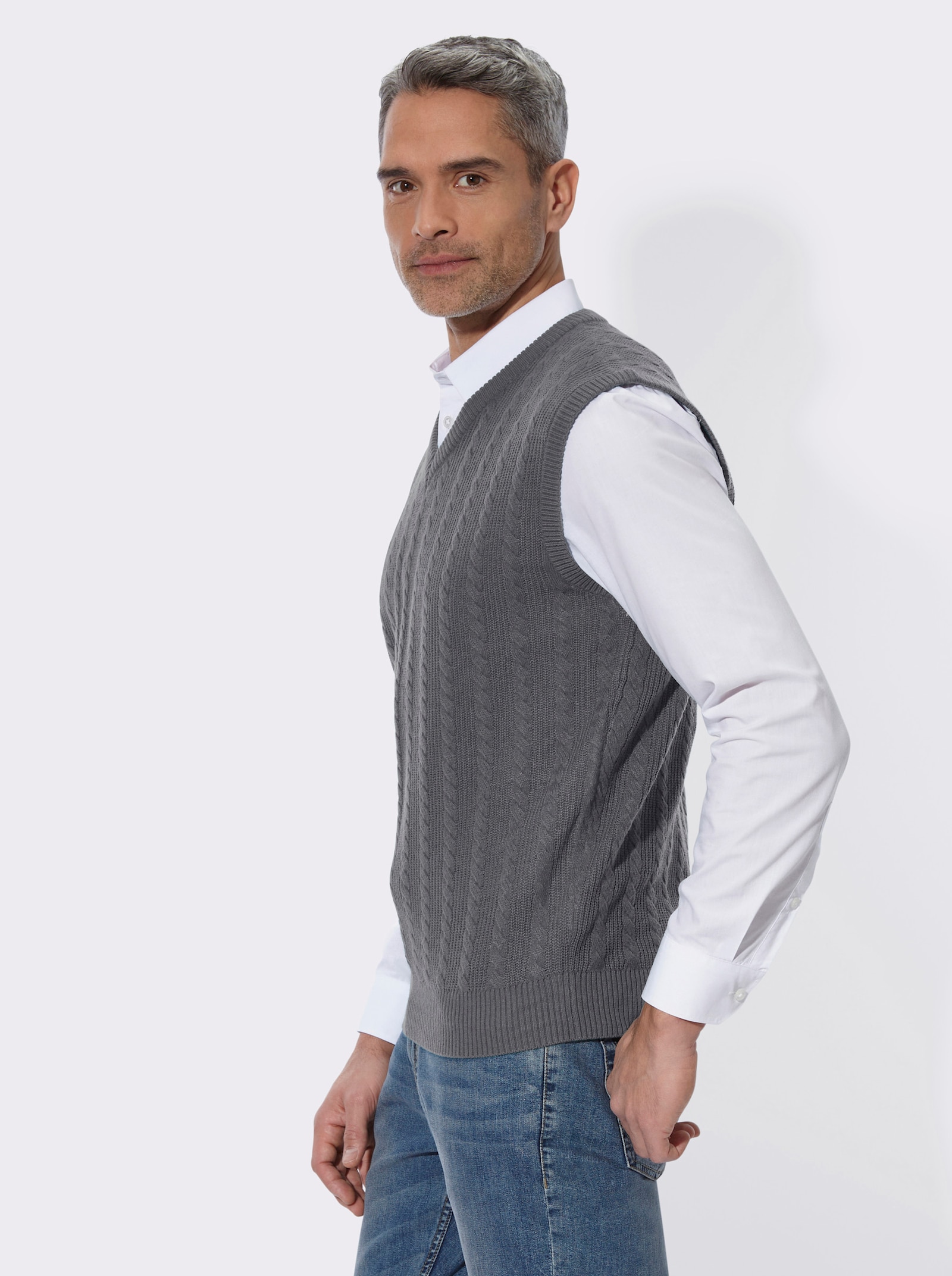 Pullunder mit Zopf- und Strickmuster - anthrazit