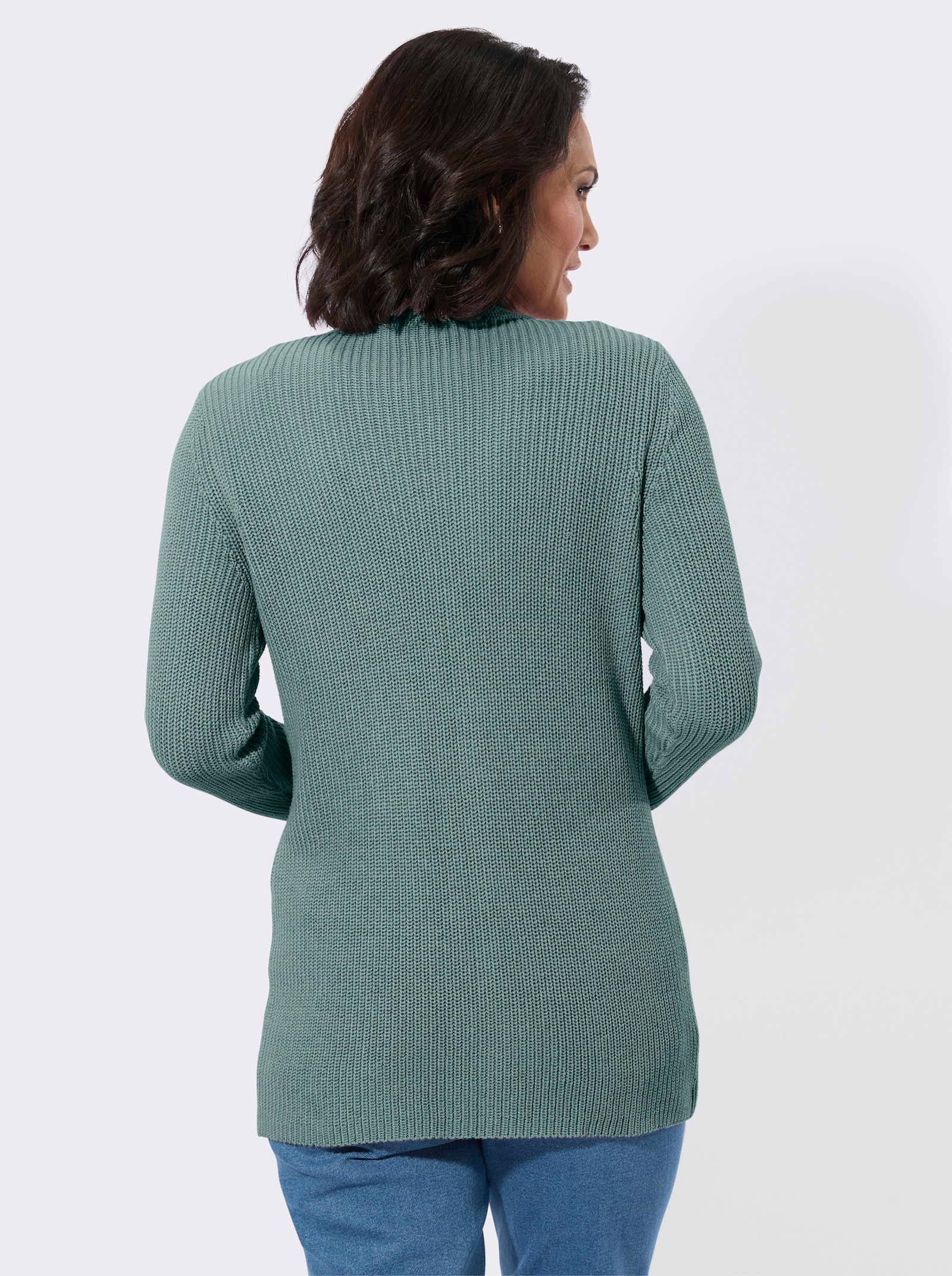 Longstrickjacke mit feiner Rippstruktur - jade