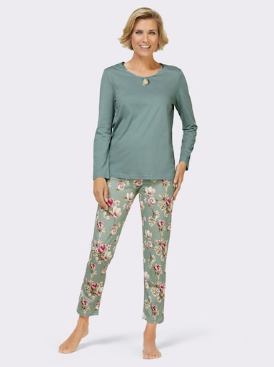 wäschepur Schlafanzug mit Tropfen-Ausschnitt - jade-bedruckt