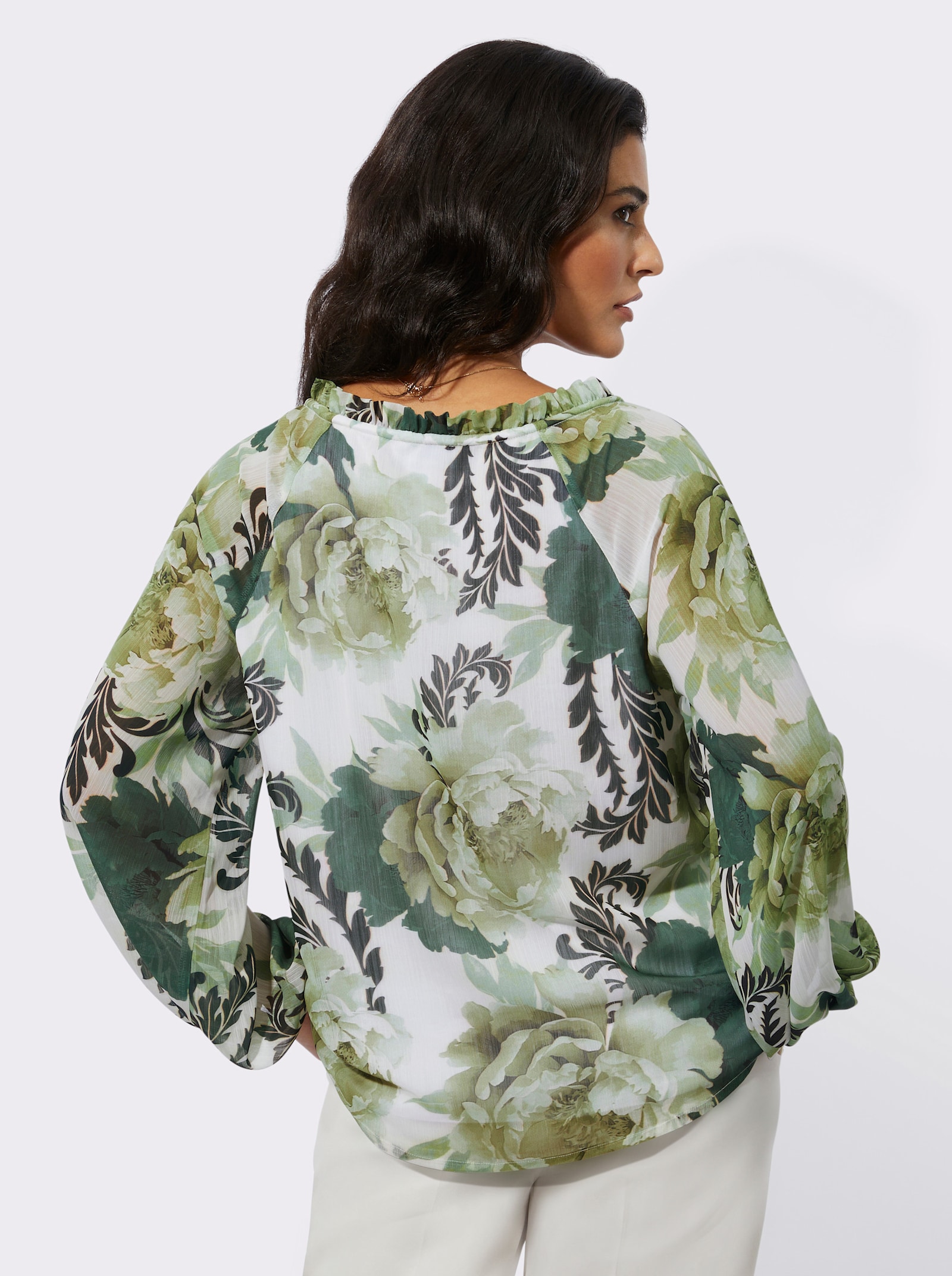 Druckbluse im floralen Dessin - champagner-lindgrün-bedruckt