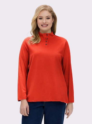 Stehkragenshirt mit Schmuckknöpfen - terrakotta