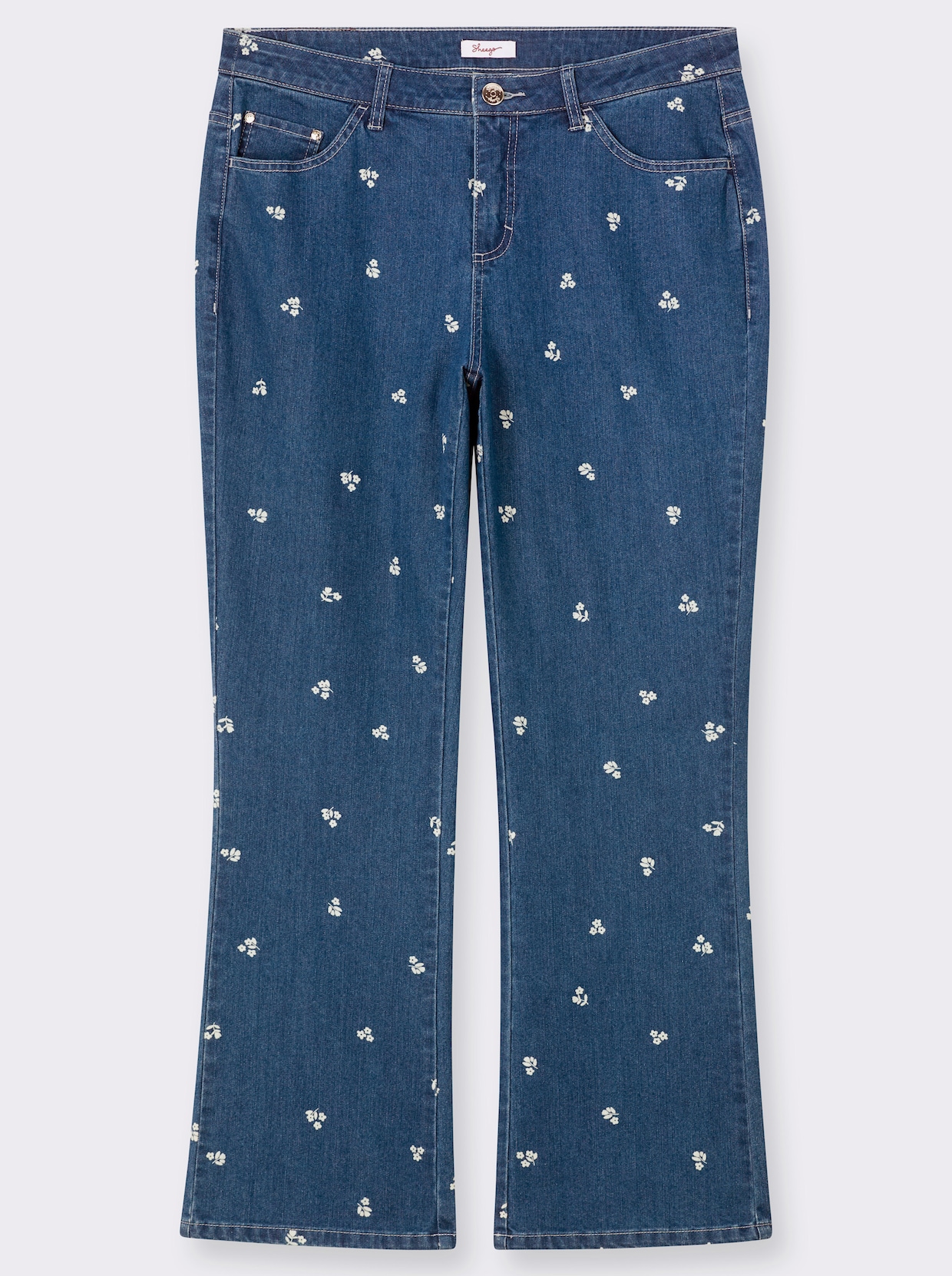 sheego Jean bootcut avec imprimé floral - bleu blanchi