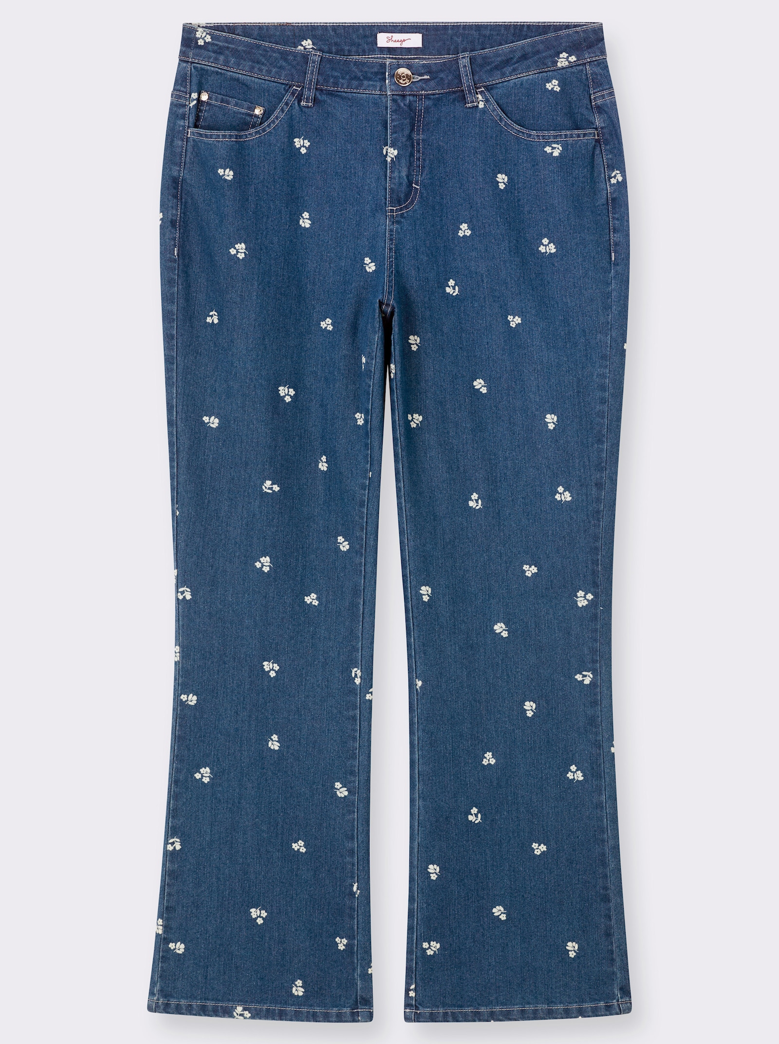 sheego Bootcut-Jeans mit Blumen-Alloverprint - blue-bleached