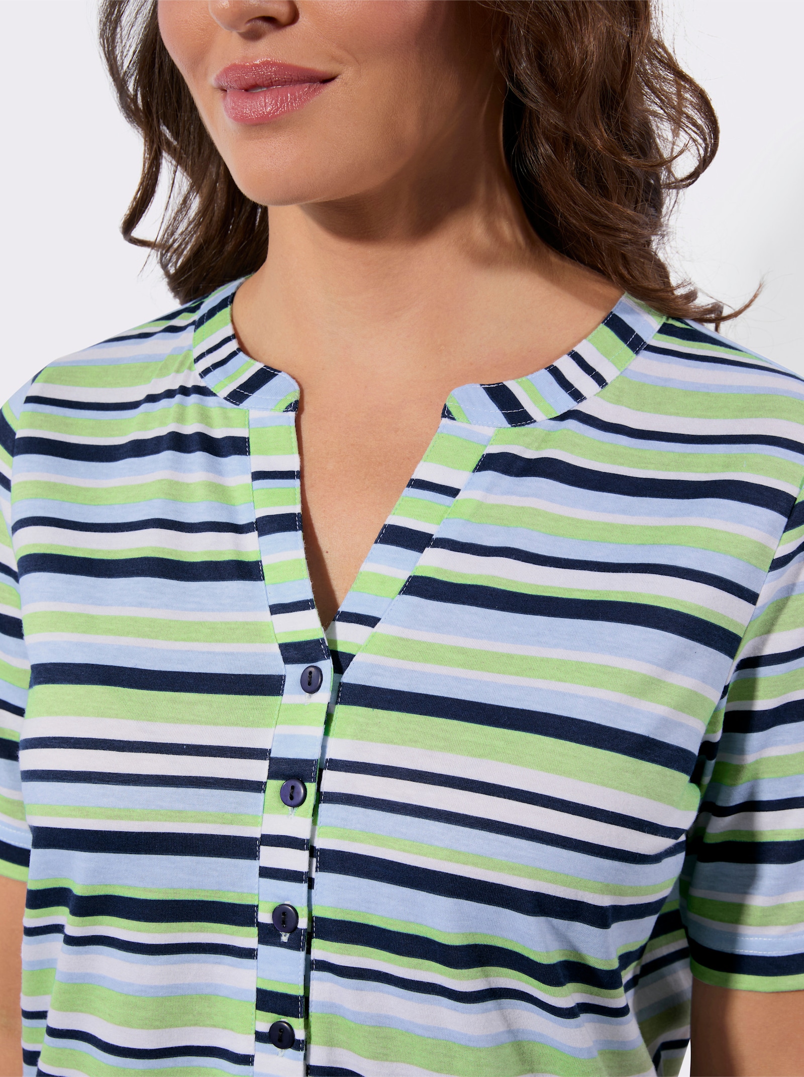 Ringelshirt im Baumwoll-Modal-Mix - hellblau-reseda-geringelt