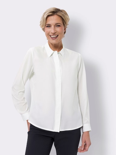 Langarm-Bluse mit verdeckter Knopfleiste - ecru