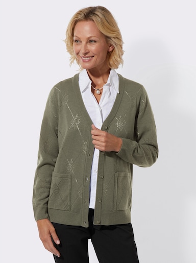 Ajourstrickjacke - khaki
