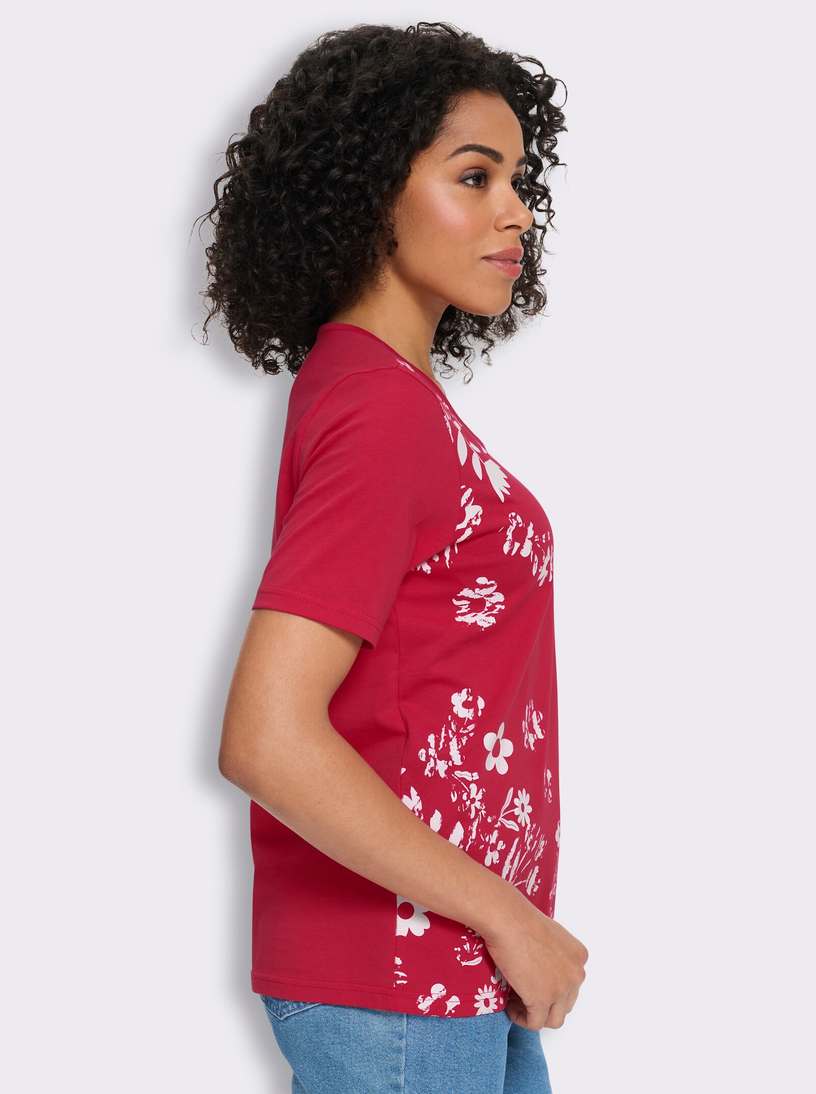 Shirt met korte mouwen en bloemenprint - aardbeienwit