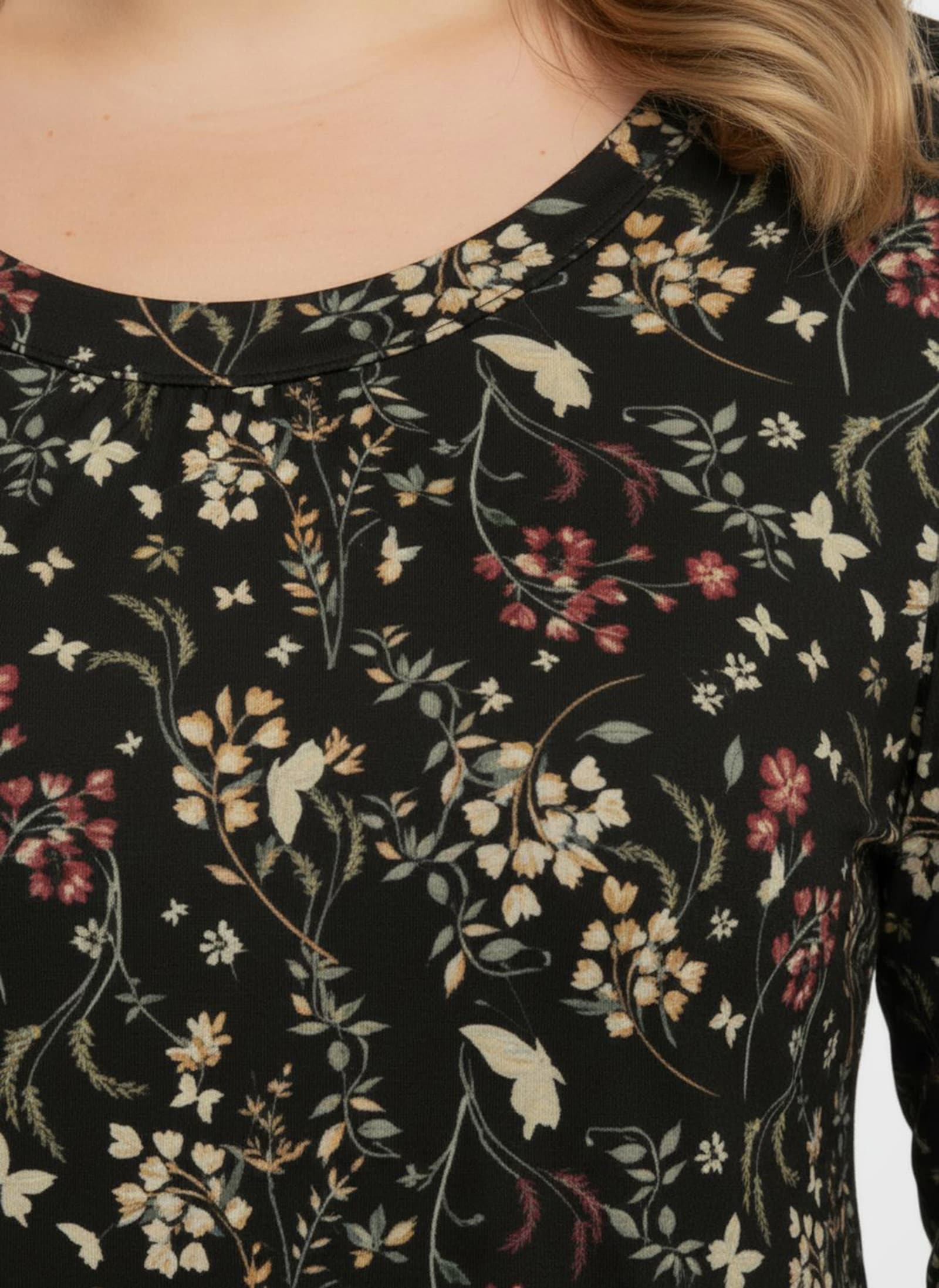 Tunikashirt mit floralem Druck - schwarz-ocker-bedruckt