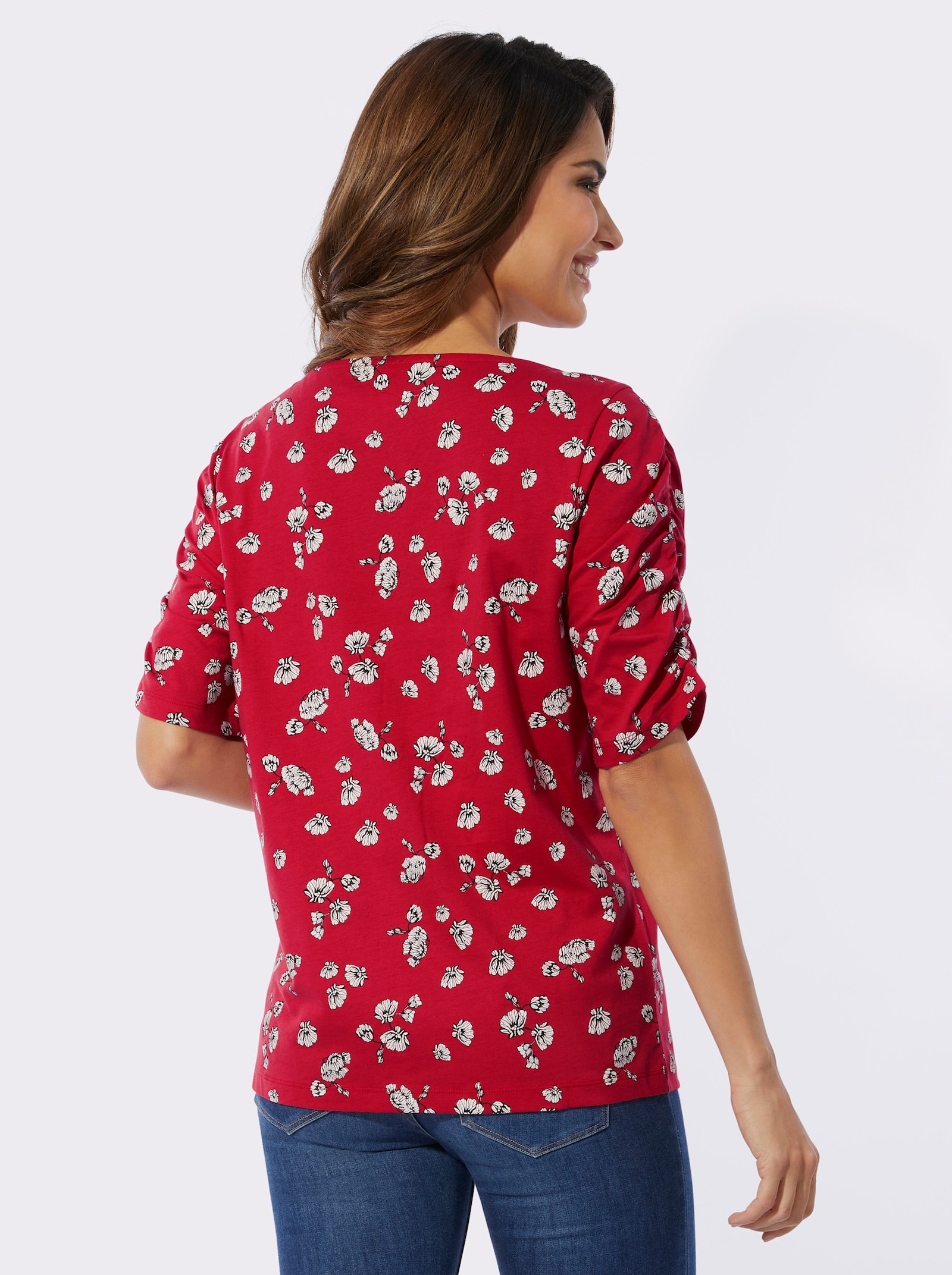 Shirt met korte mouwen en bloemenpatroon - aardbei/ecru bedrukt