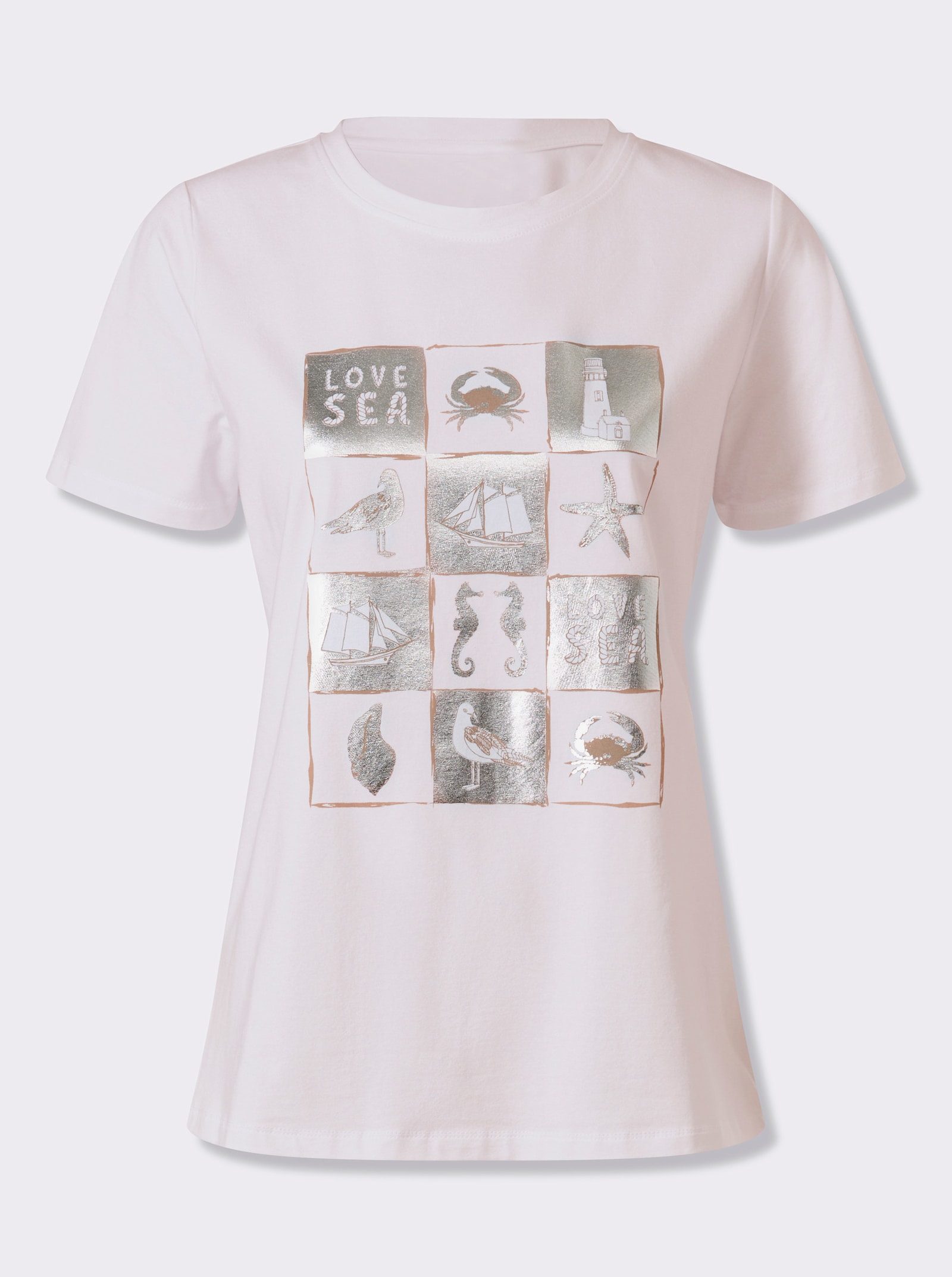 heine Kurzarmshirt mit Metallic-Druck - weiß