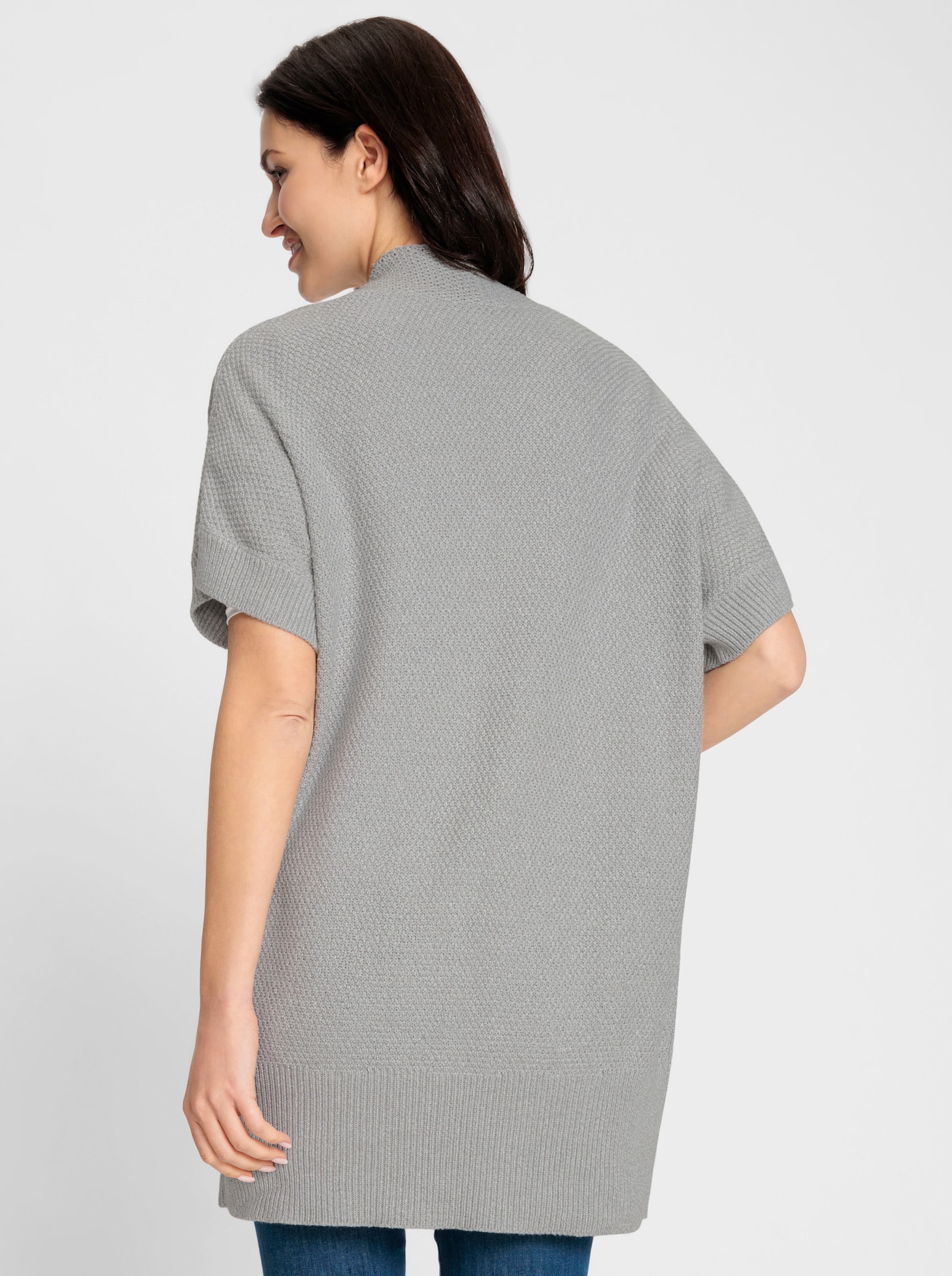 Longstrickjacke , verschlusslos - steingrau-meliert