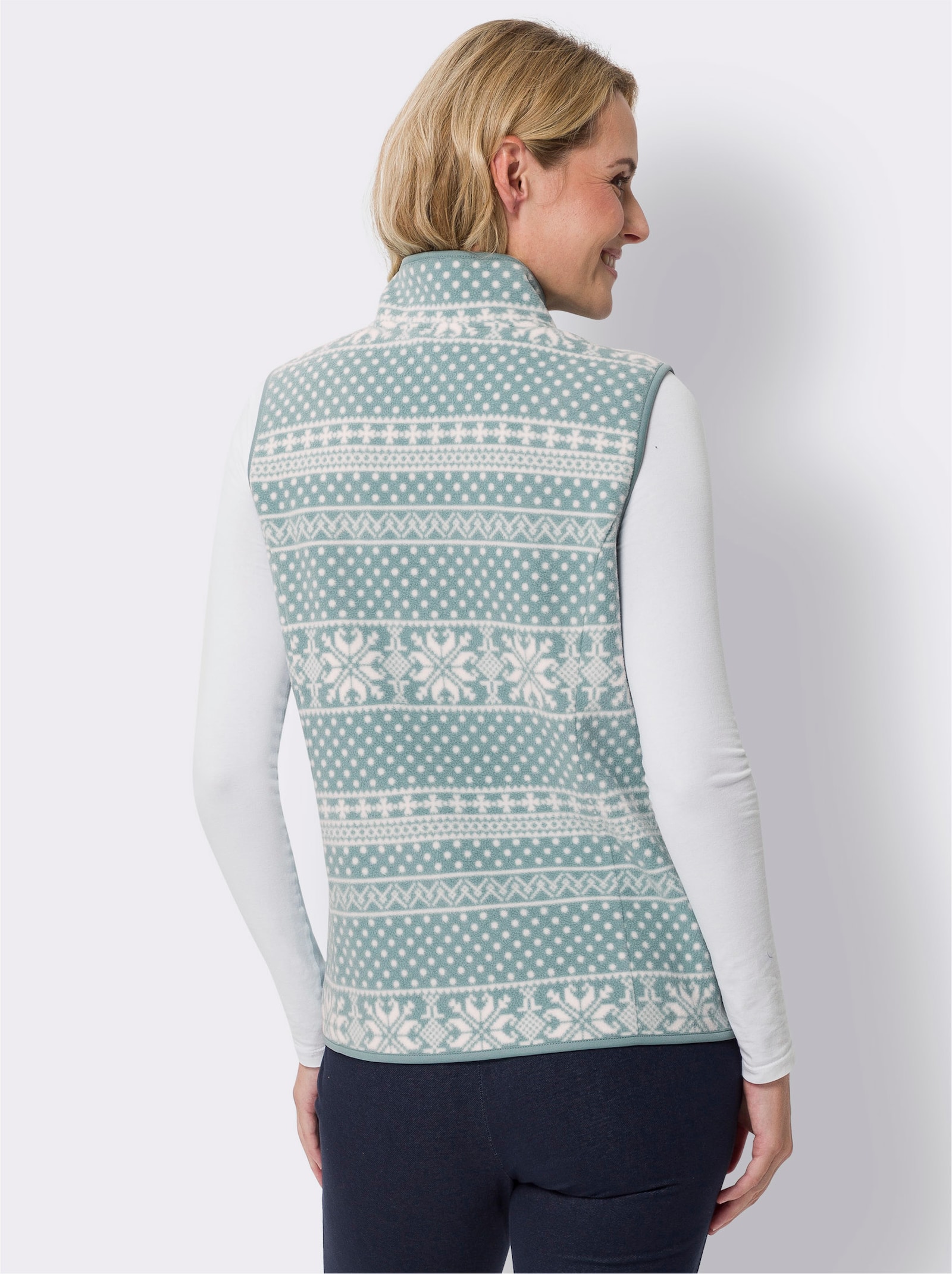 Fleeceweste im Norweger-Dessin - jade-ecru-gemustert