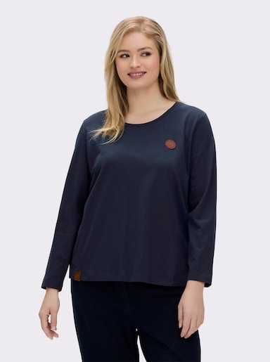 Langarmshirt mit Leder-Imitat-Patch - marine