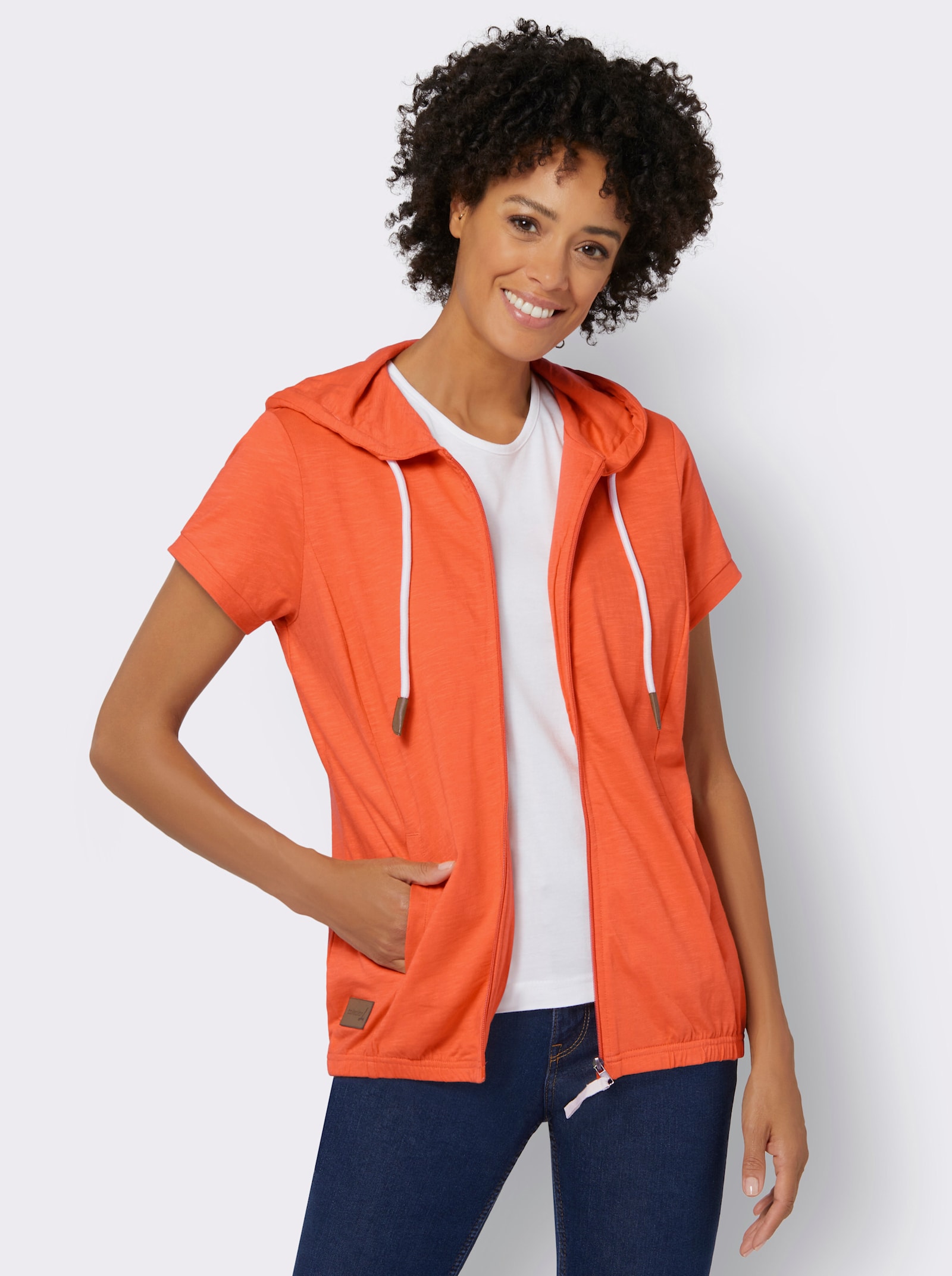 Sweatjacke mit Nahttaschen - orange