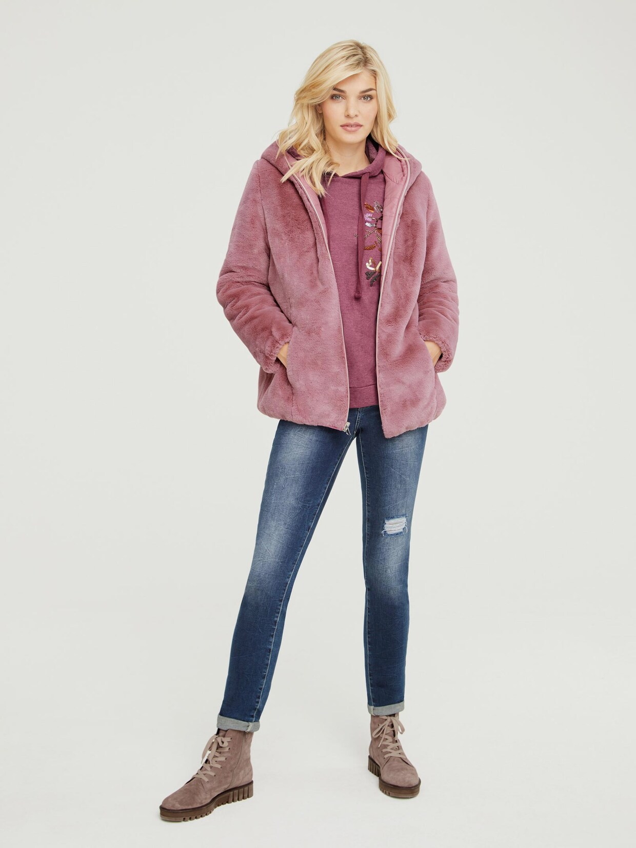 Linea Tesini Webpelz-Jacke - rosenholz