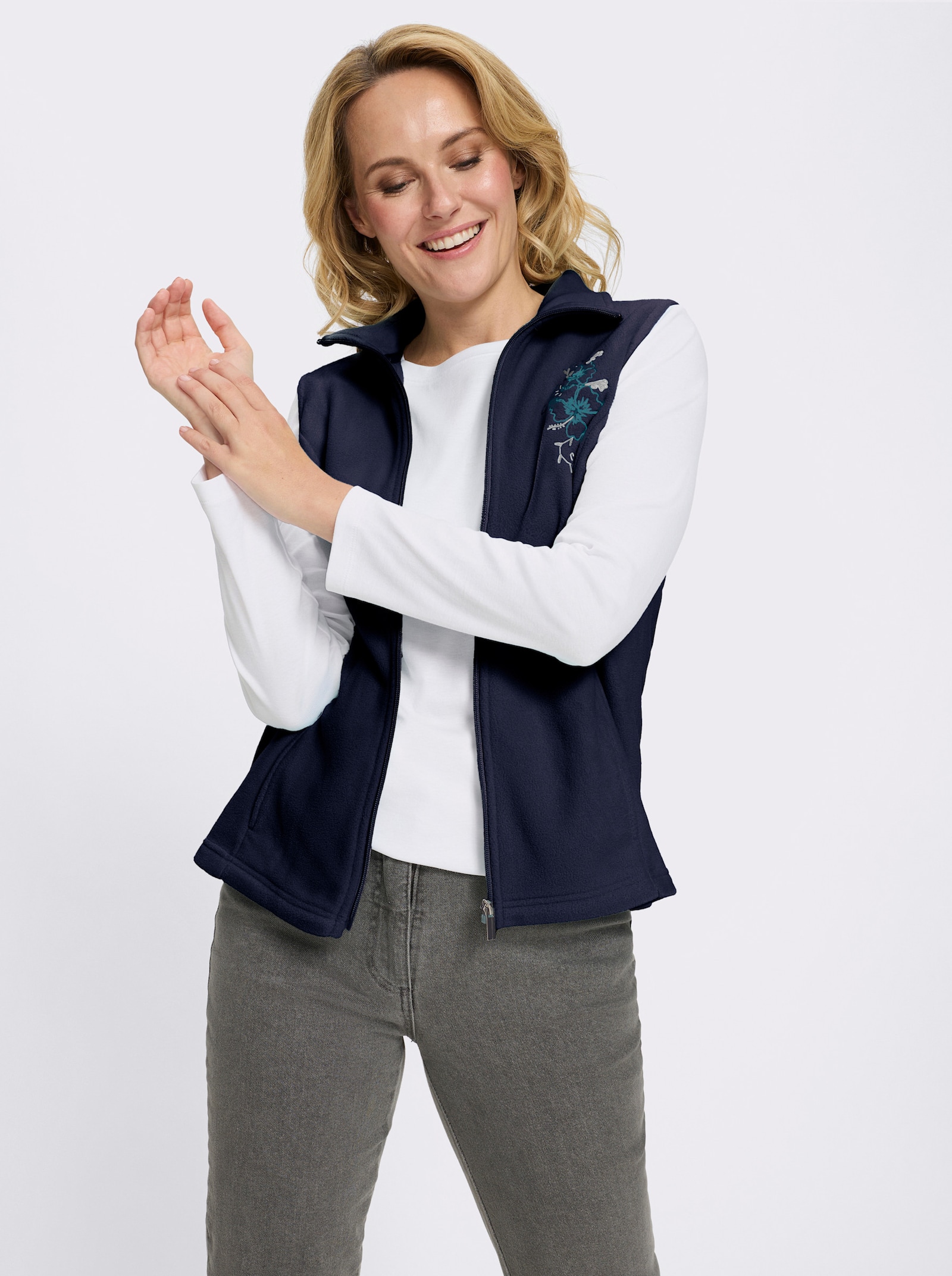 Fleeceweste mit Stickerei - marine