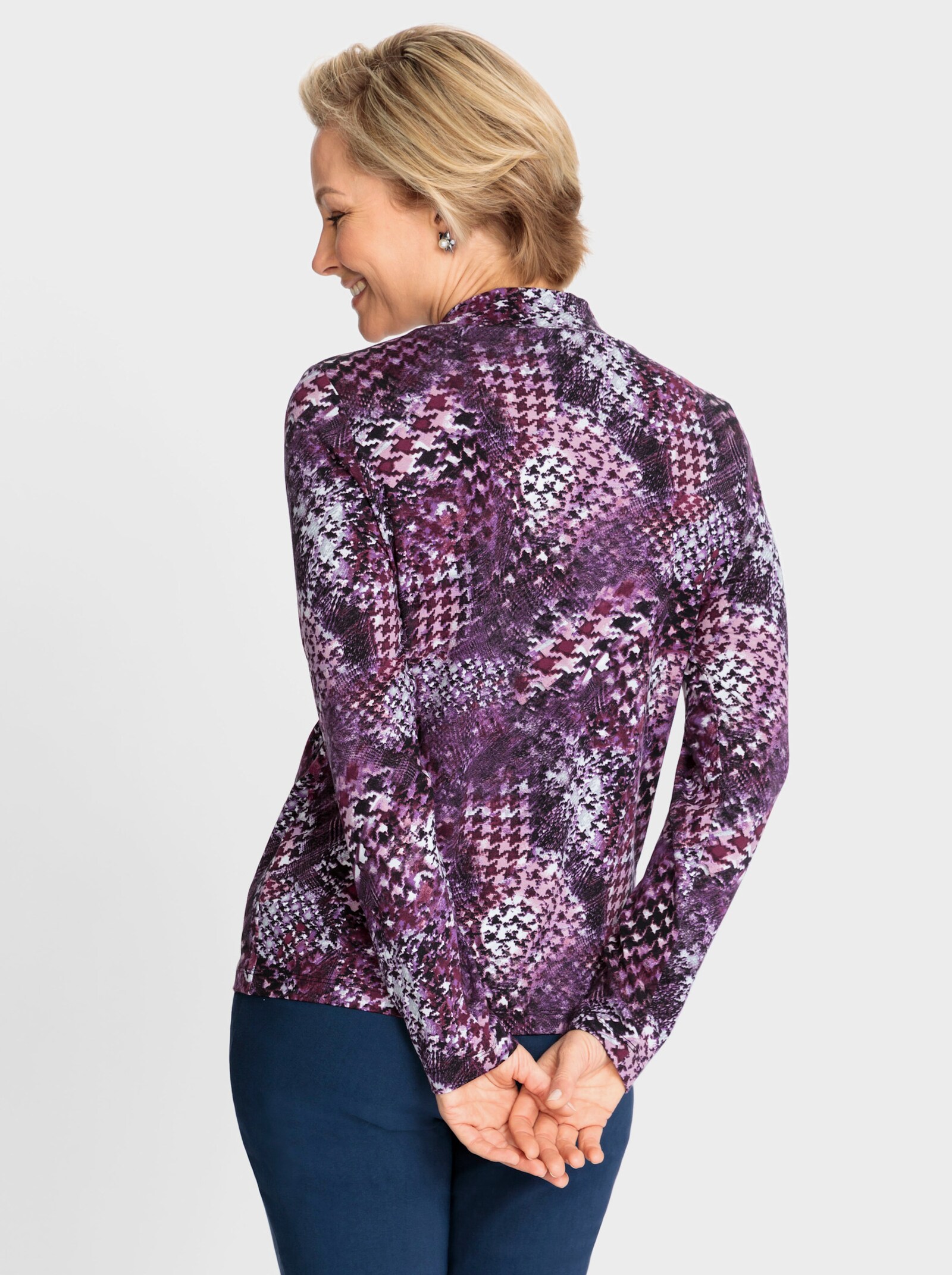 Shirt met lange mouwen en dessin rondom - bordeaux/steengrijs bedrukt