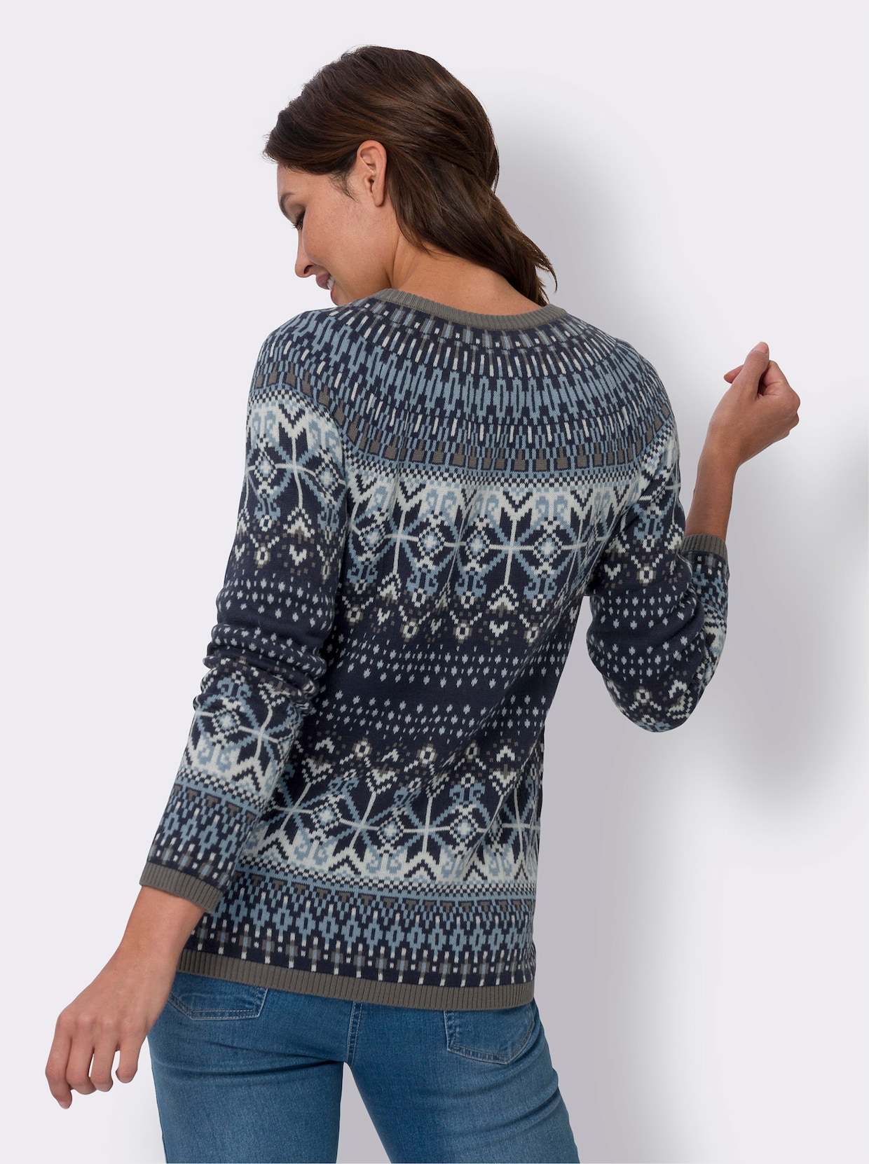 Žakárový pletený sveter - Navy bleu vzorované