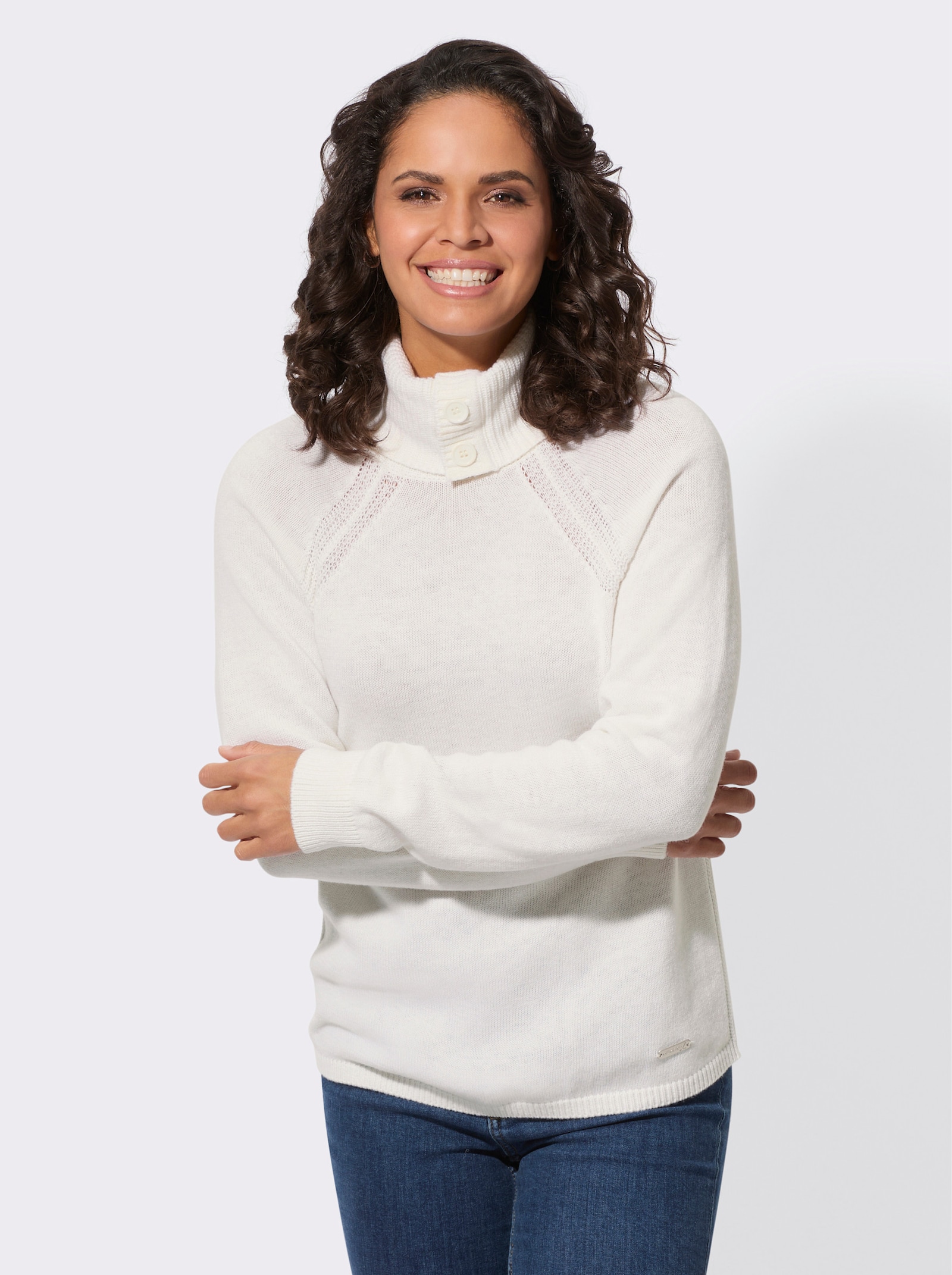 Rollkragenpullover mit Woll-Anteil - ecru