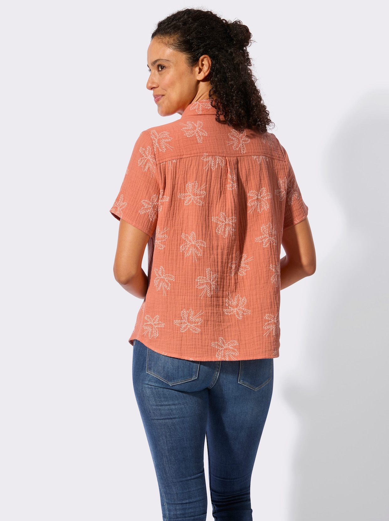 Baumwollbluse - papaya-ecru