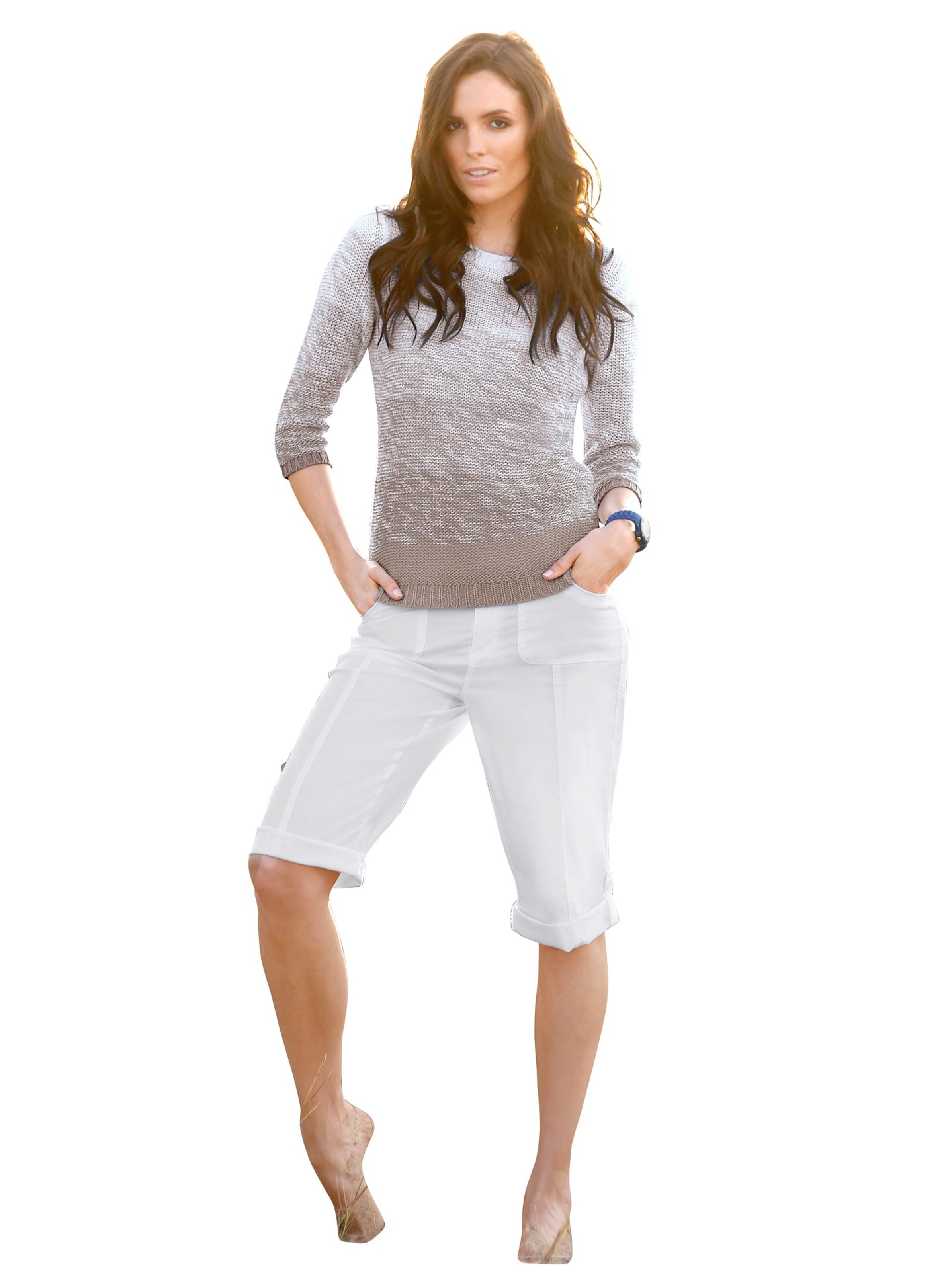 Pullover - taupe-weiß