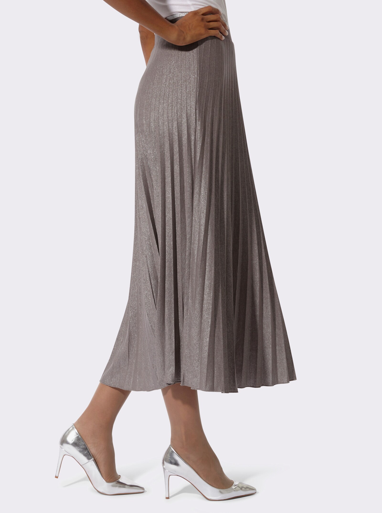 Plisseerock mit Rundum-Dehnbund - dunkeltaupe-silberfarben