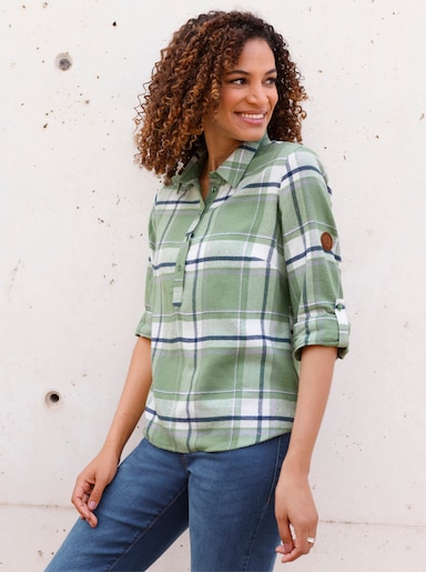Flanellbluse - eucalyptus-ecru-kariert