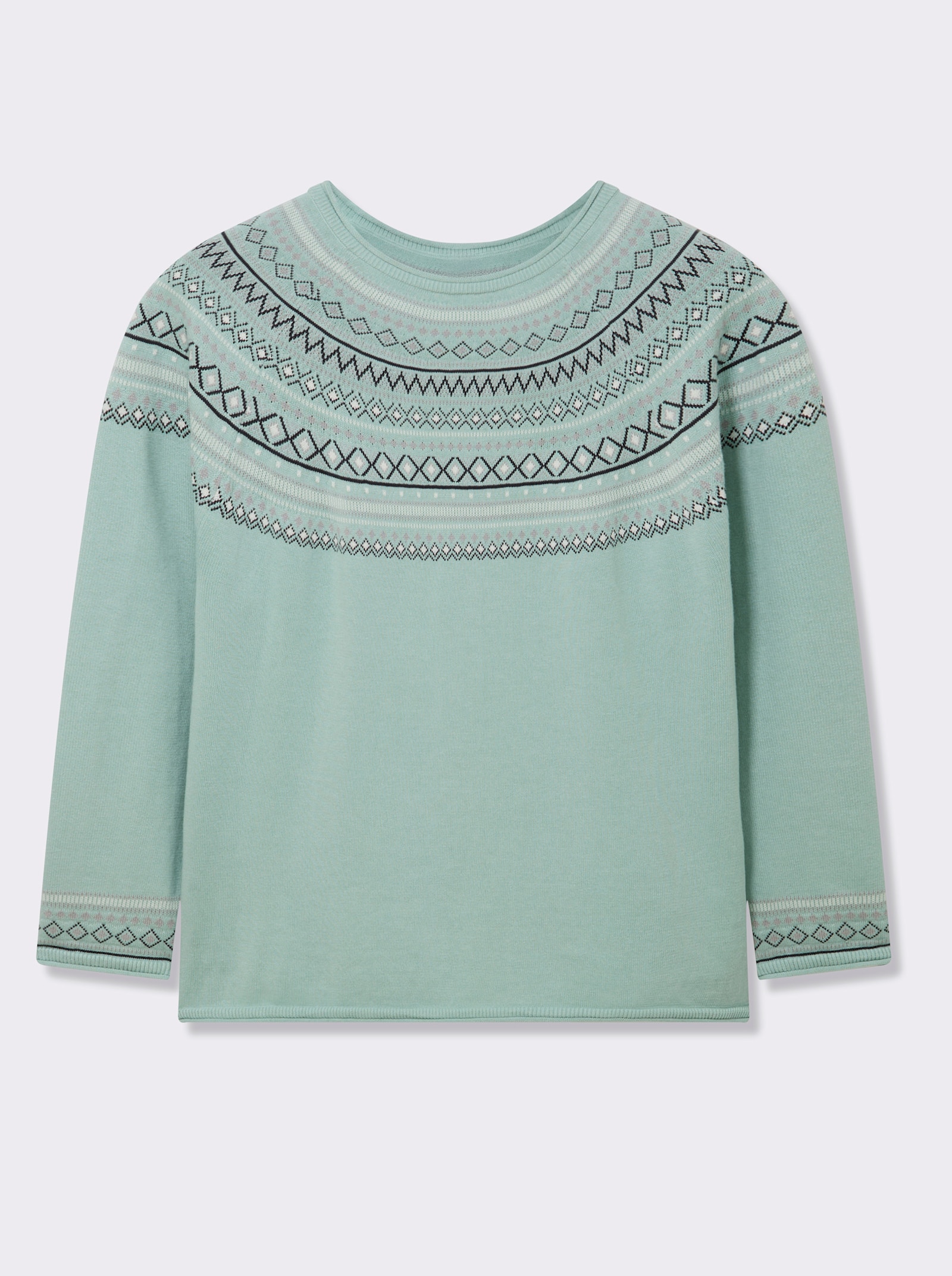 Norwegerpullover aus reiner Baumwolle - mint-gemustert
