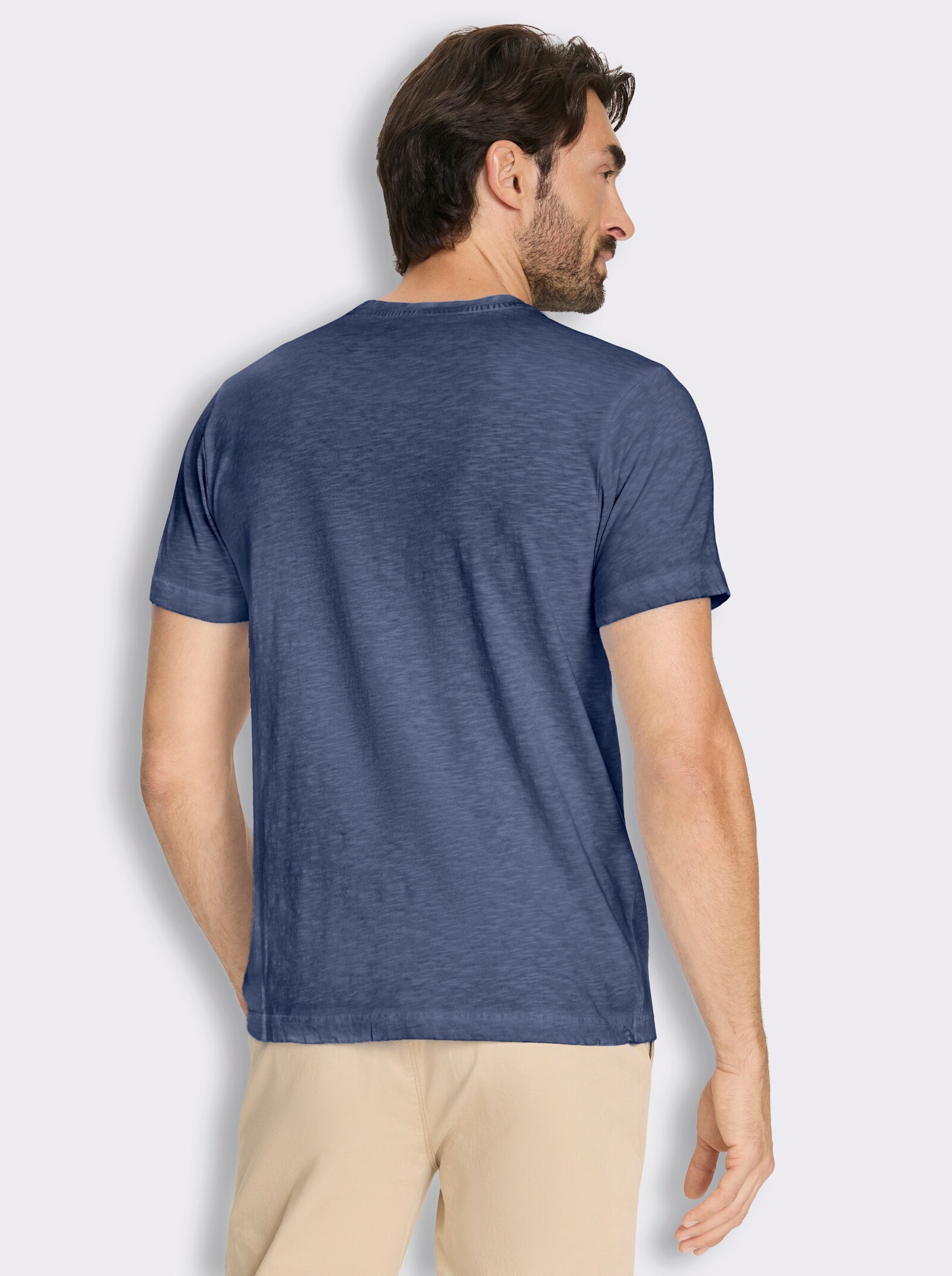 Kurzarmshirt mit Rundhals-Ausschnitt, Baumwolle - marine