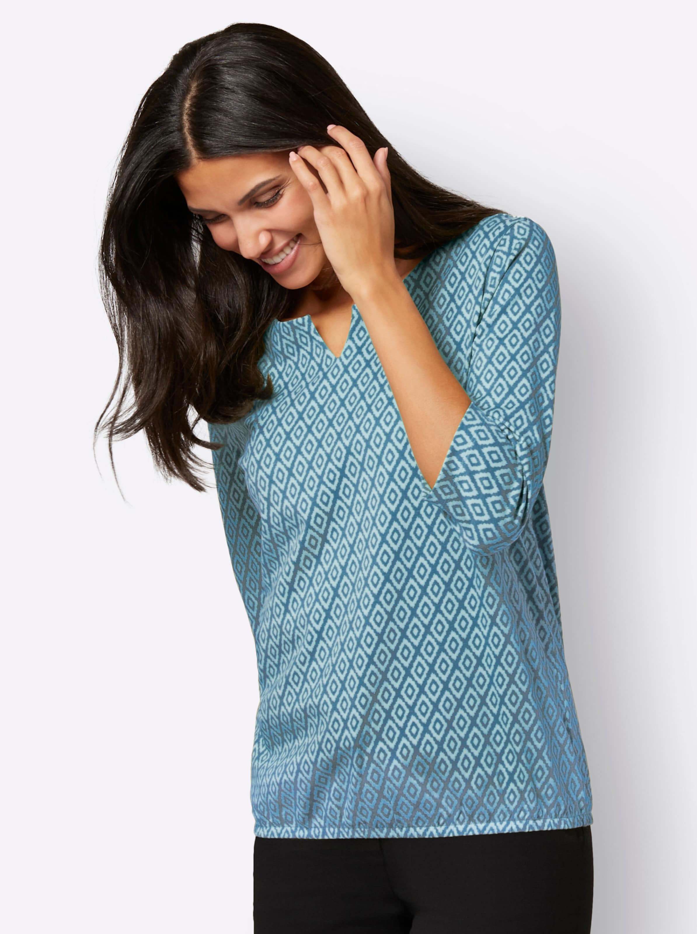 Witt Damen 3/4-Arm-Shirt mit elastischem Saum, topas-mint-bedruckt