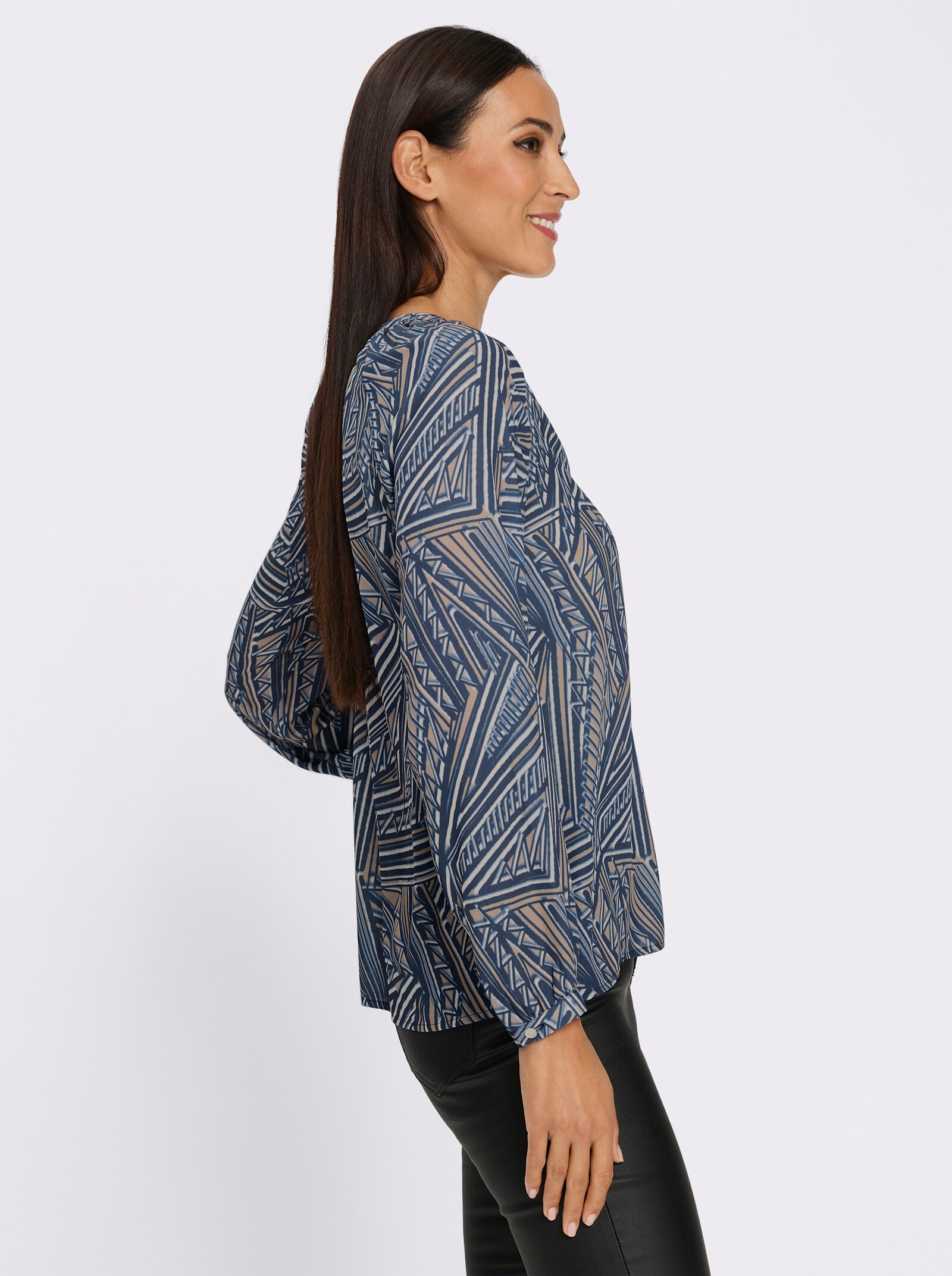 heine Druckbluse mit Grafik-Dessin - rauchblau-beige-bedruckt