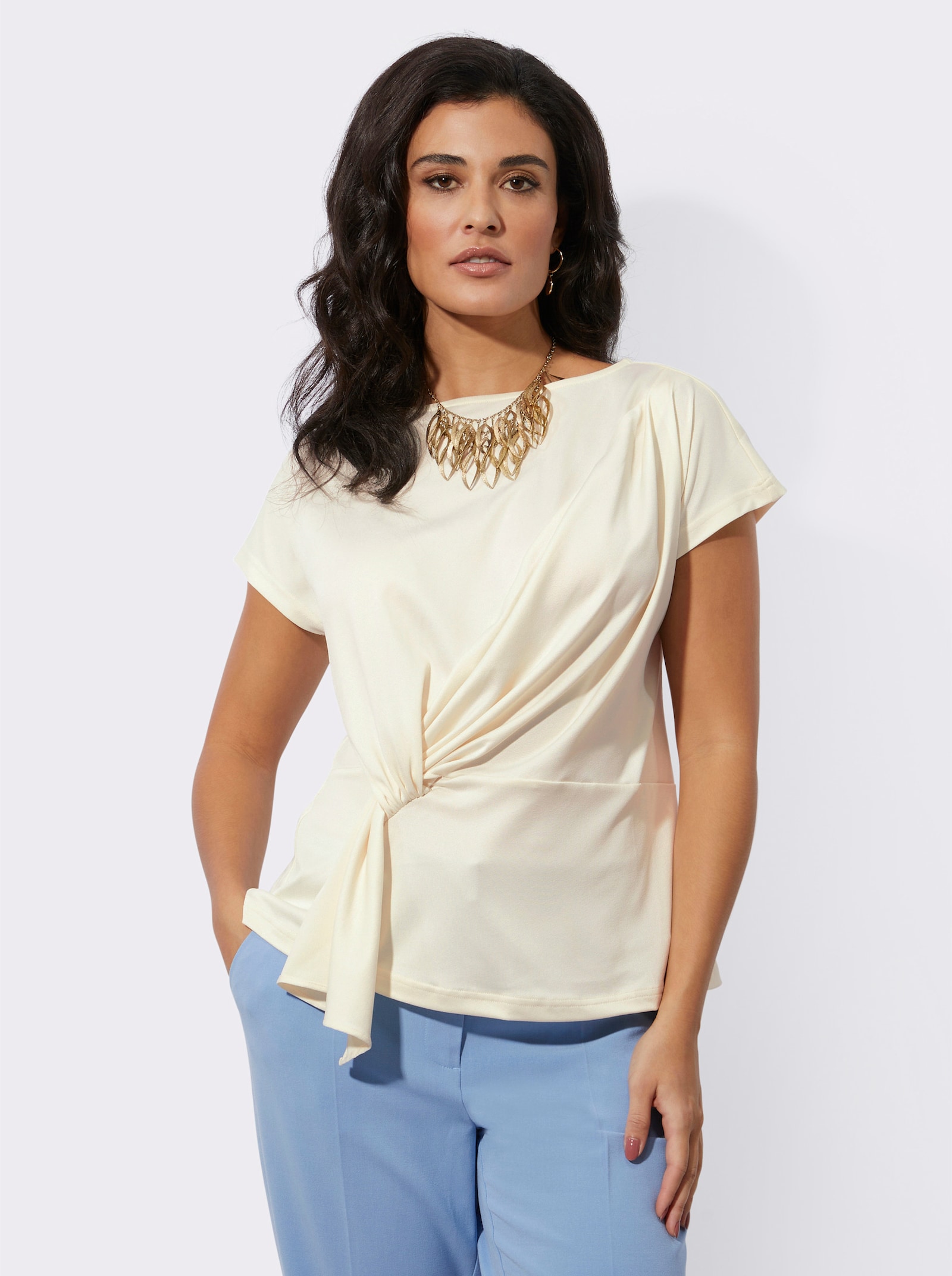  Kurzarmshirt mit Ziernähten - champagner