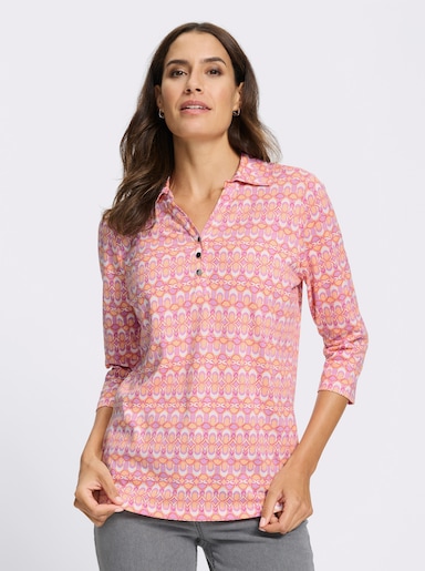 Poloshirt mit Knopfleiste - ecru-orchidee-bedruckt