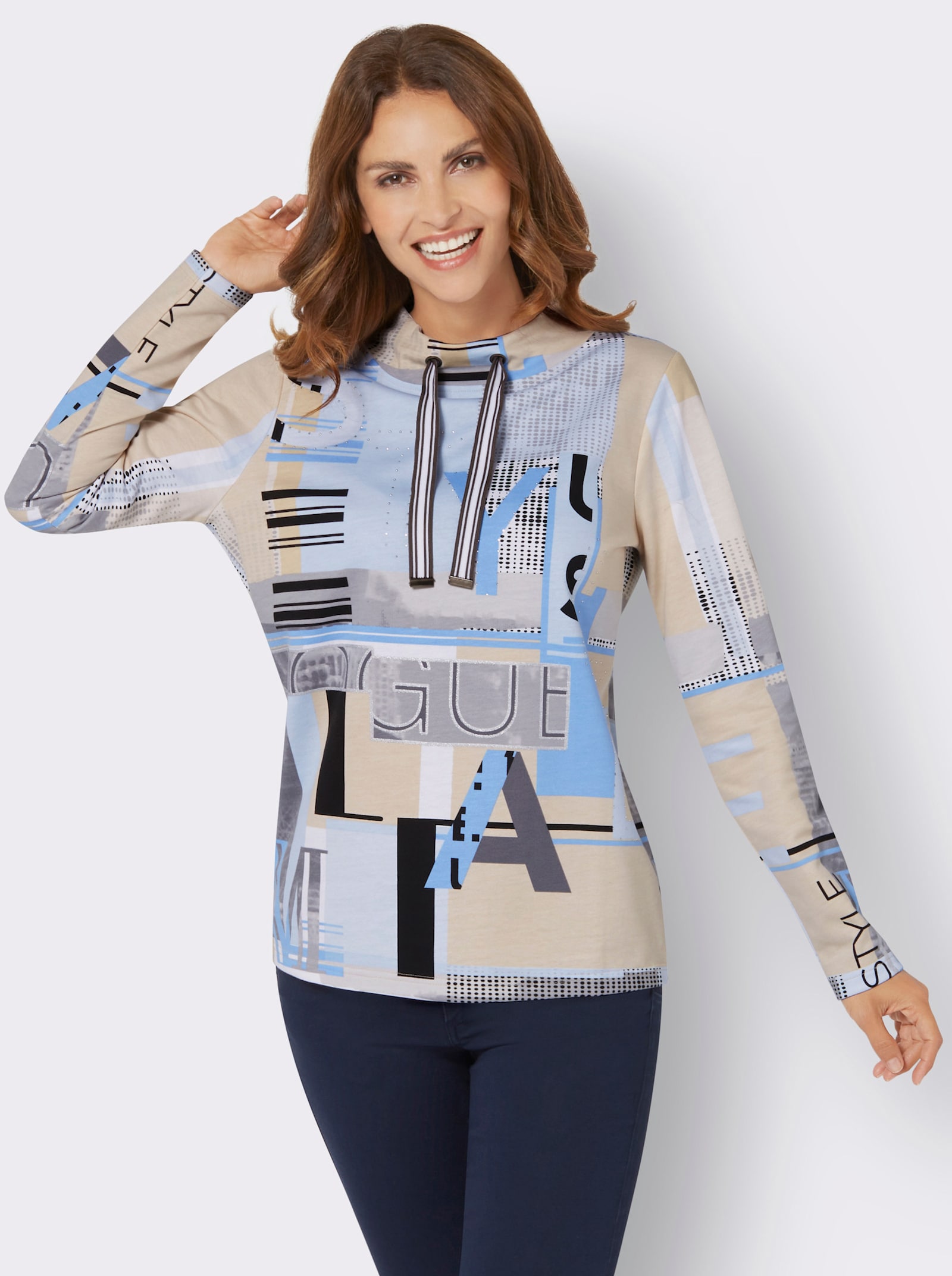 Sweatshirt met letterprint - hemelsblauw/ecru