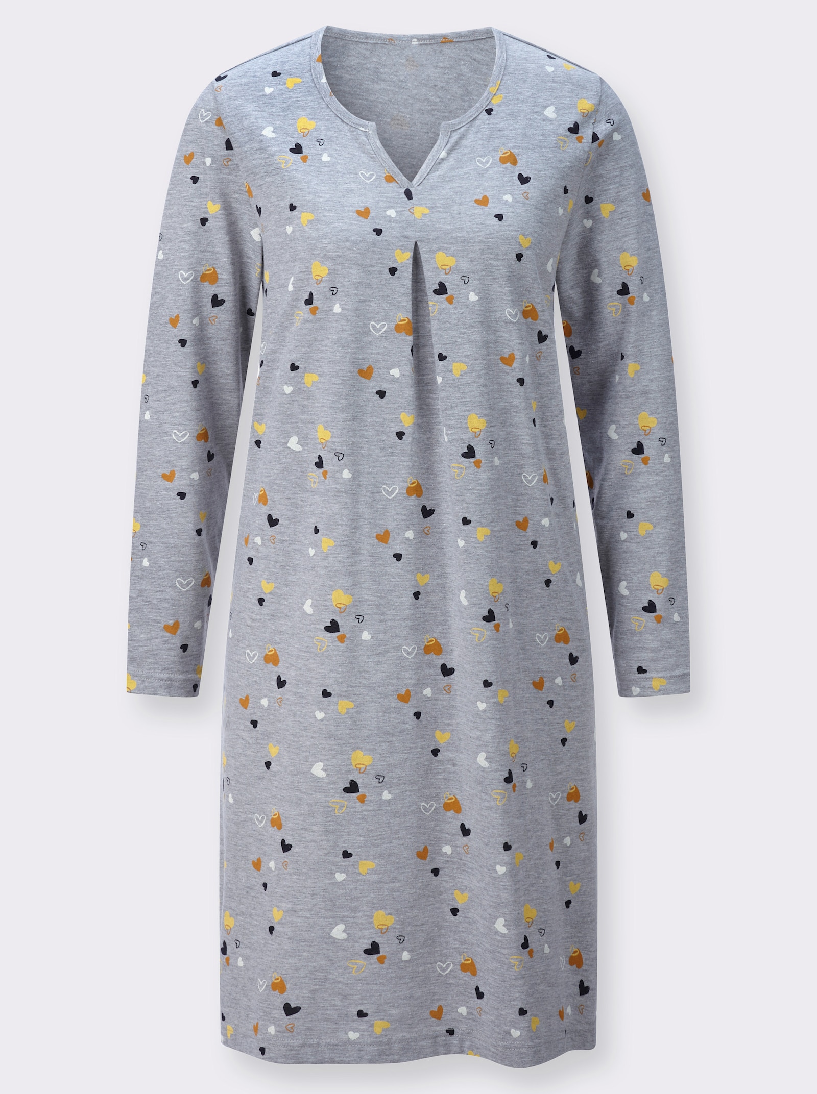 Nachthemd in melierter Qualität - grau-meliert-marine-bedruckt