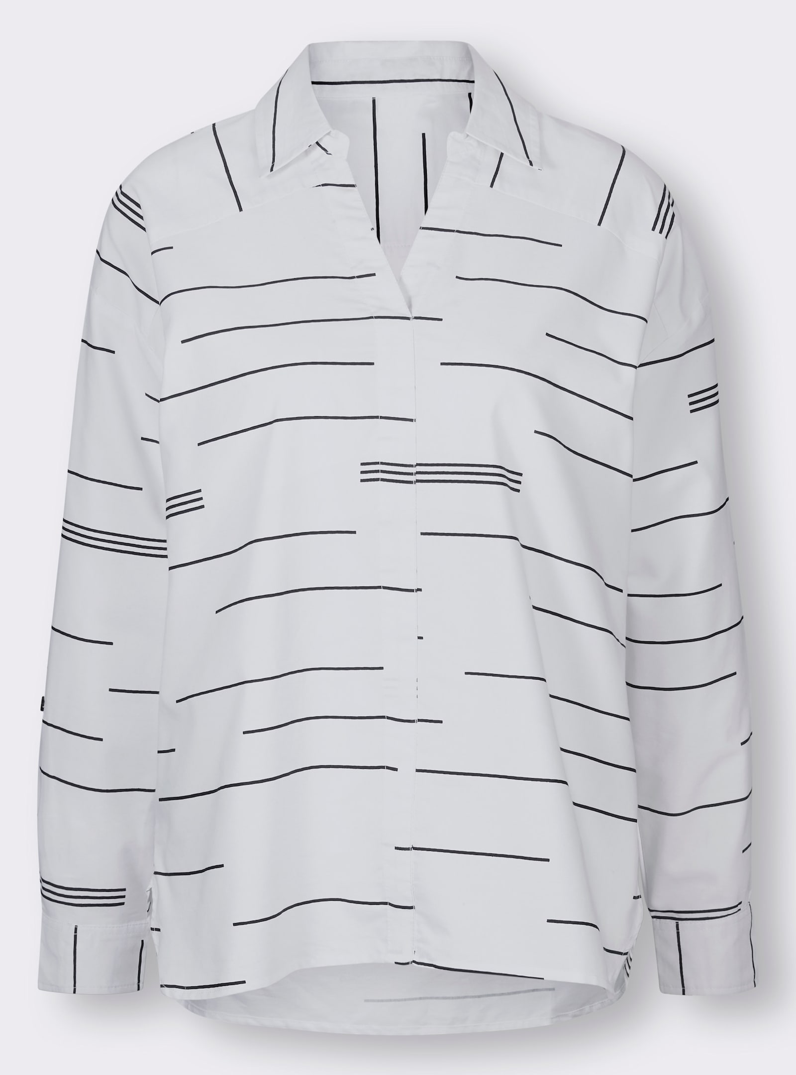 Schlupf-Bluse mit verlängertem Rückenteil - ecru-schwarz-bedruckt