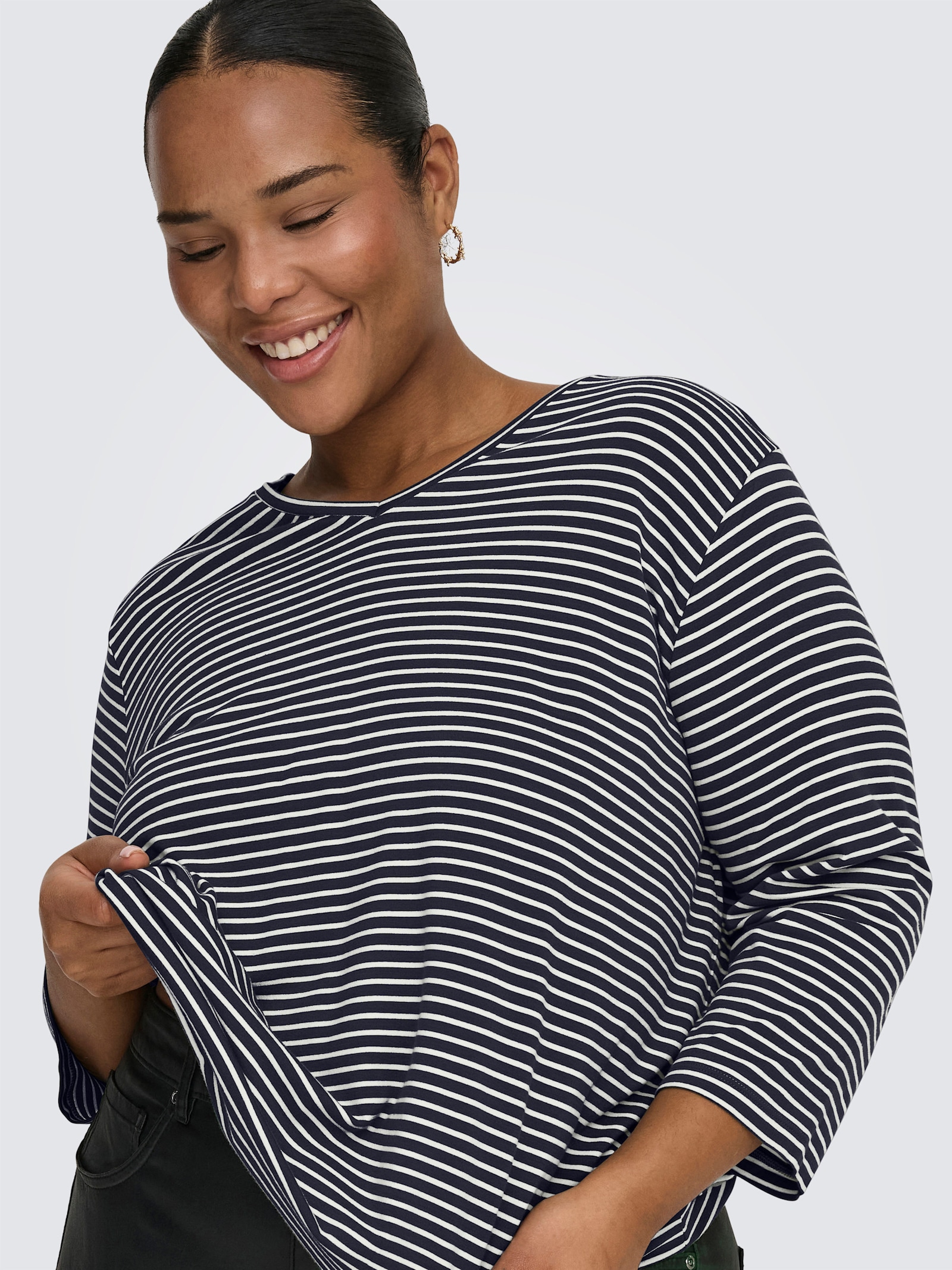 ONLY CARMAKOMA 3/4-Arm-Shirt - night sky stripes:cloud dancer