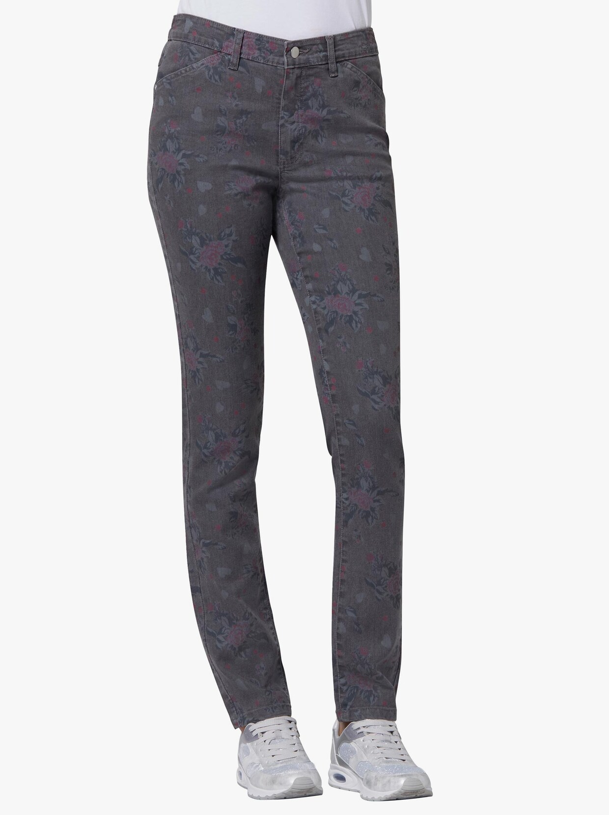 Jeans - grey-denim-bedruckt