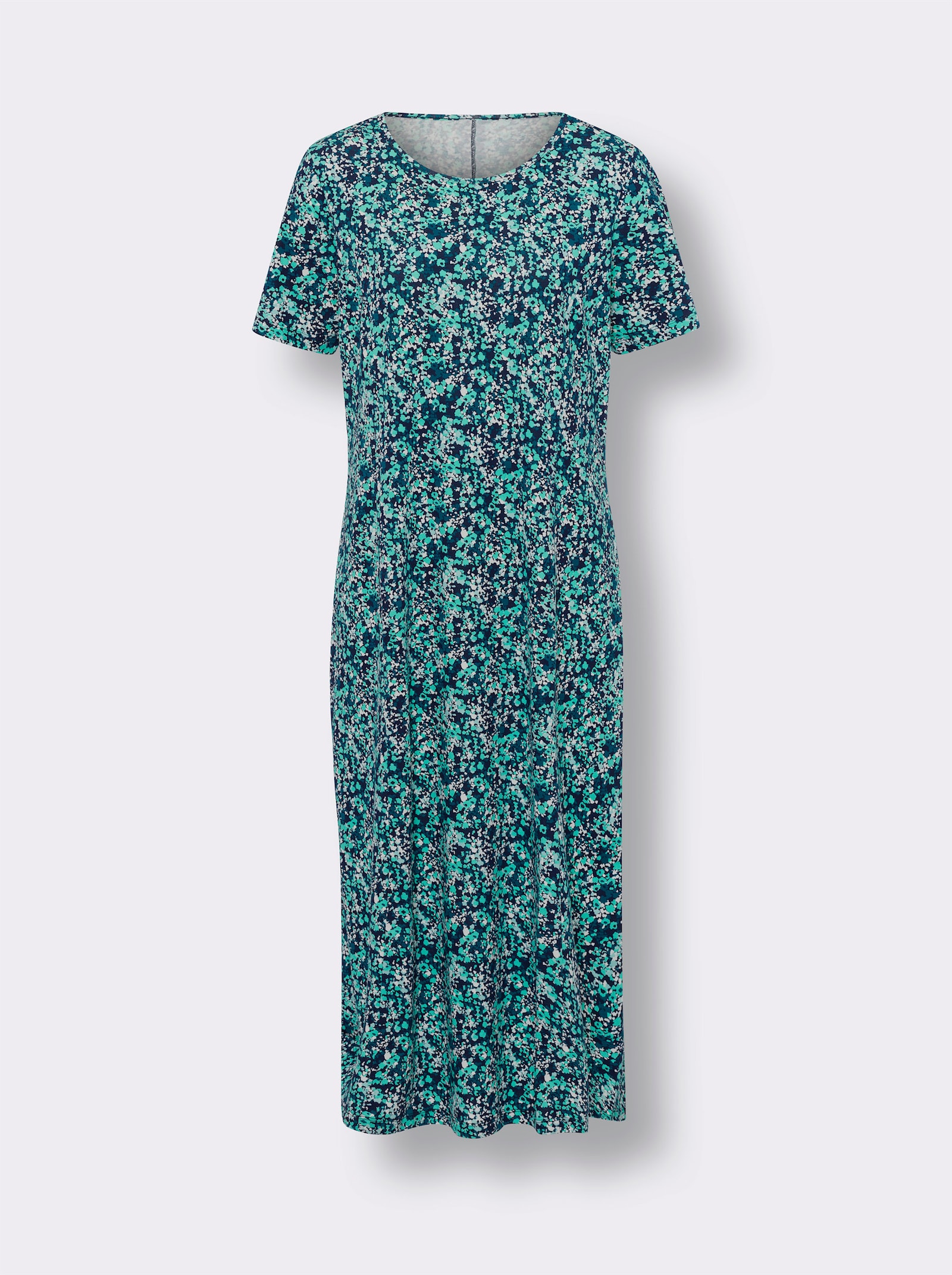 Jerseykleid in A-Linie - marine-blaugrün-bedruckt