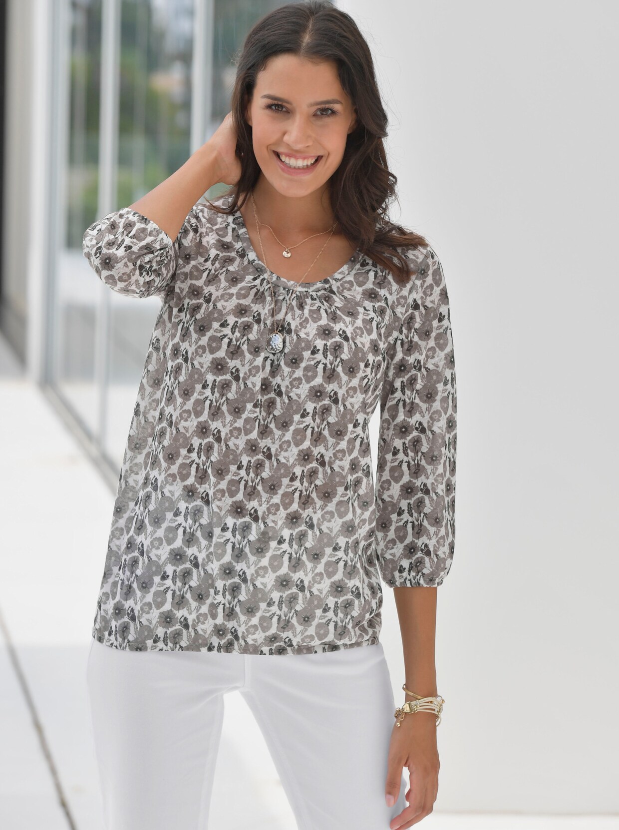 3/4-Arm-Shirt - taupe-bedruckt
