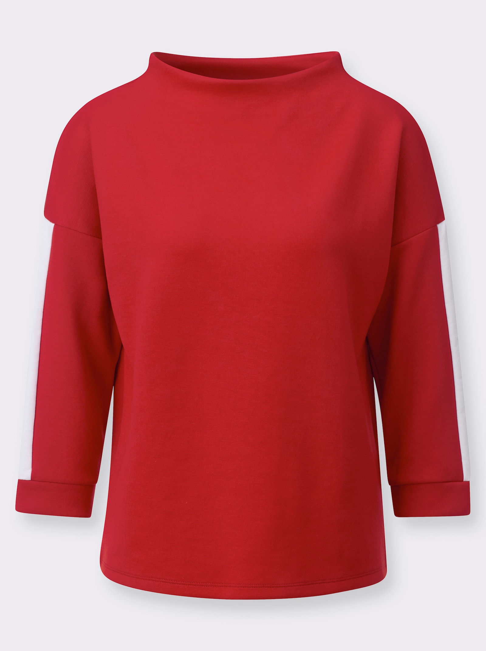 Stehkragenshirt mit Kontraststreifen - erdbeere-weiß