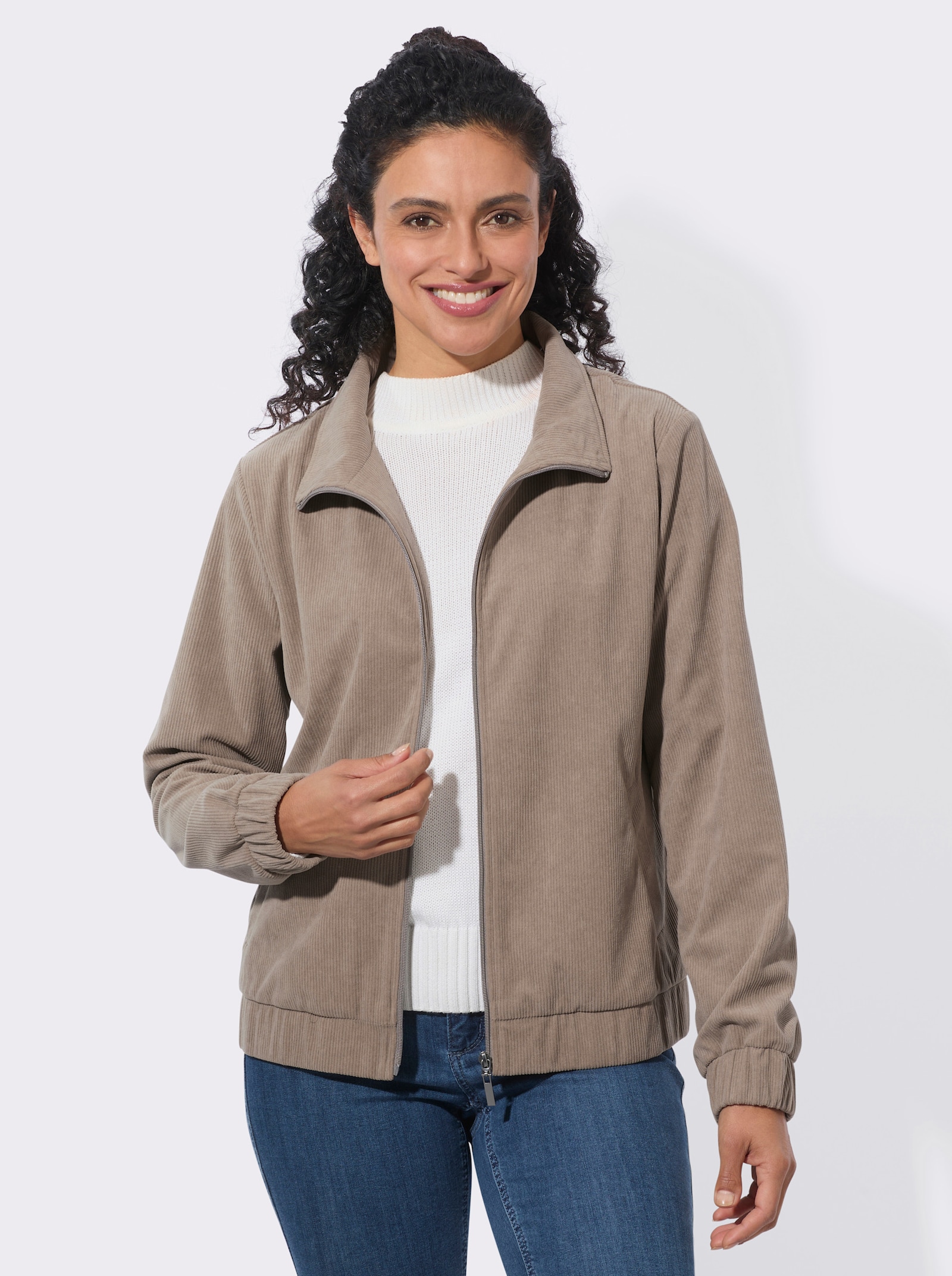  Sweatjacke aus Cord - taupe