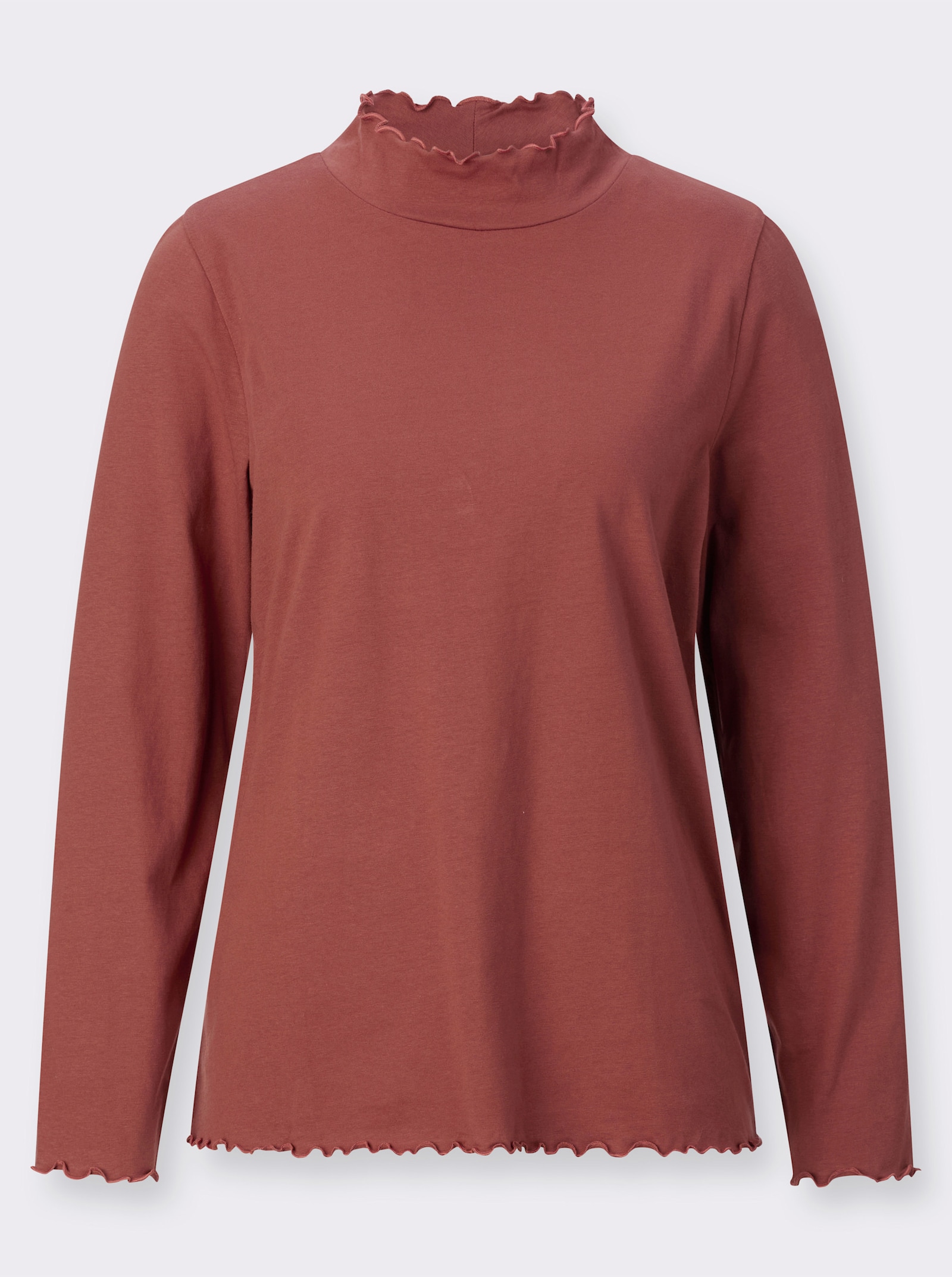 Shirt met opstaande kraag en golvende boorden - roodbruin