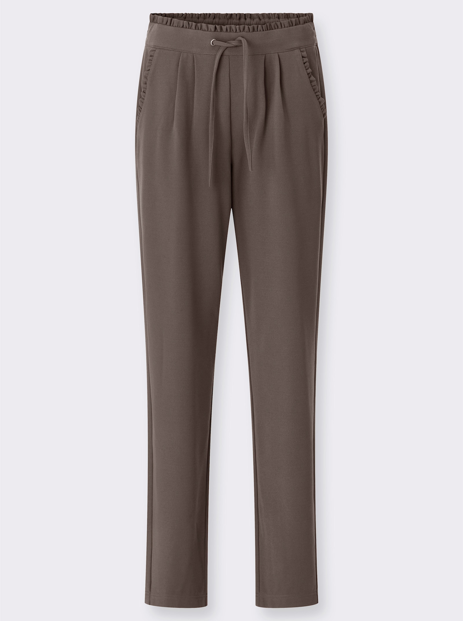 Jerseyhose mit Rüschen am Dehnbund - dunkeltaupe