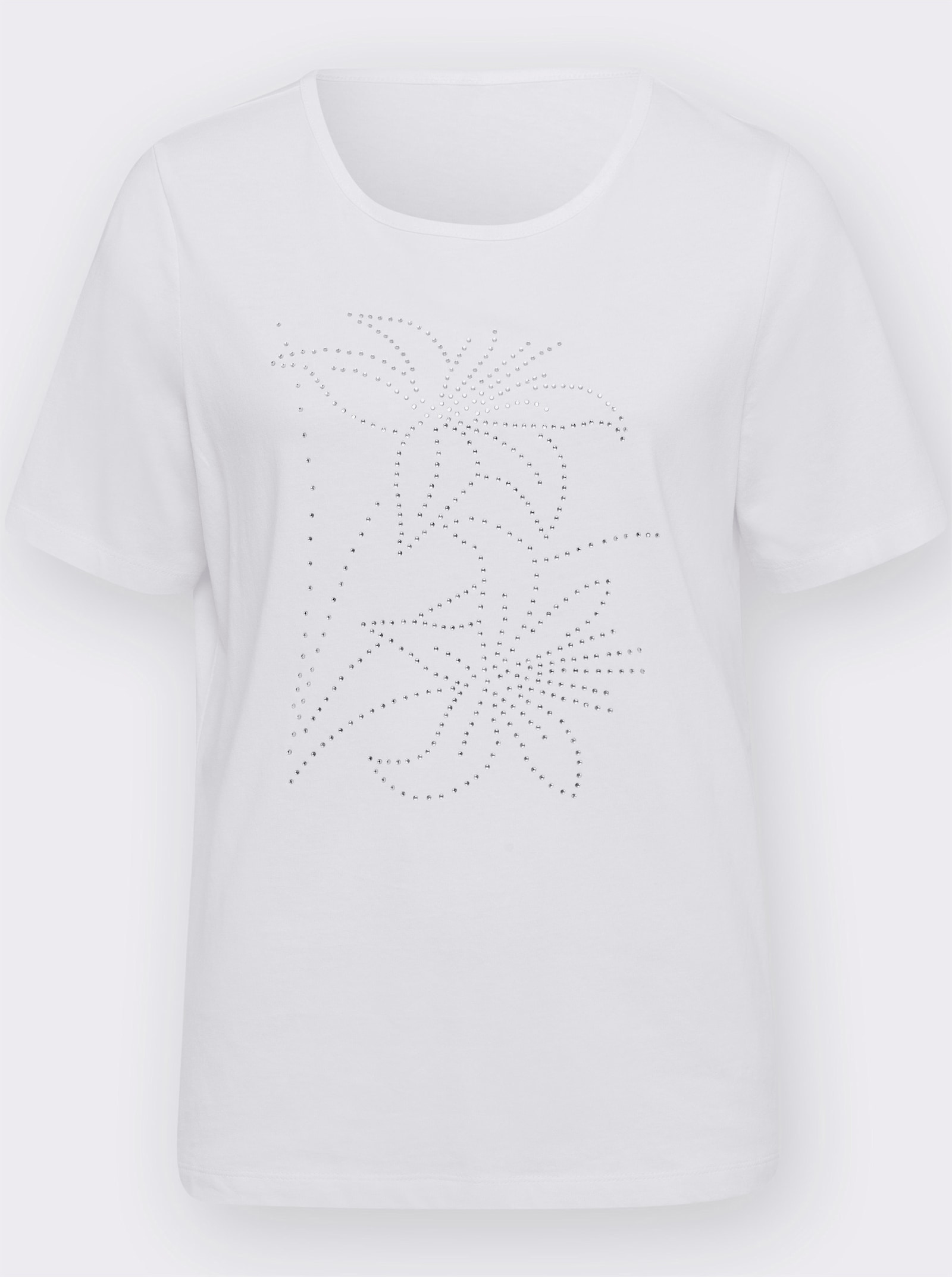 Kurzarmshirt mit Steinchen verziert - weiß